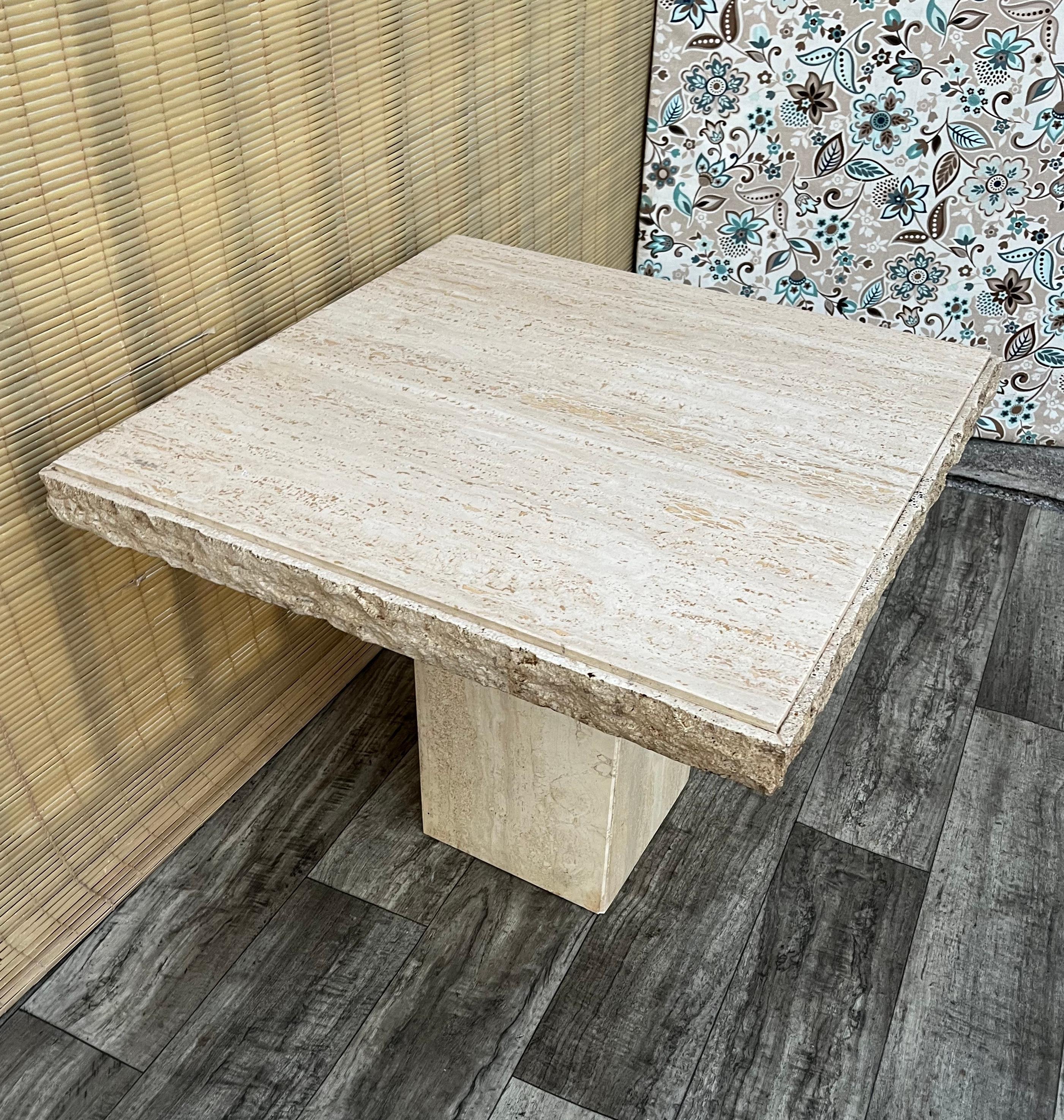 Italian Post Modern Travertine Side Table by Stone International. Circa 1980s For Sale