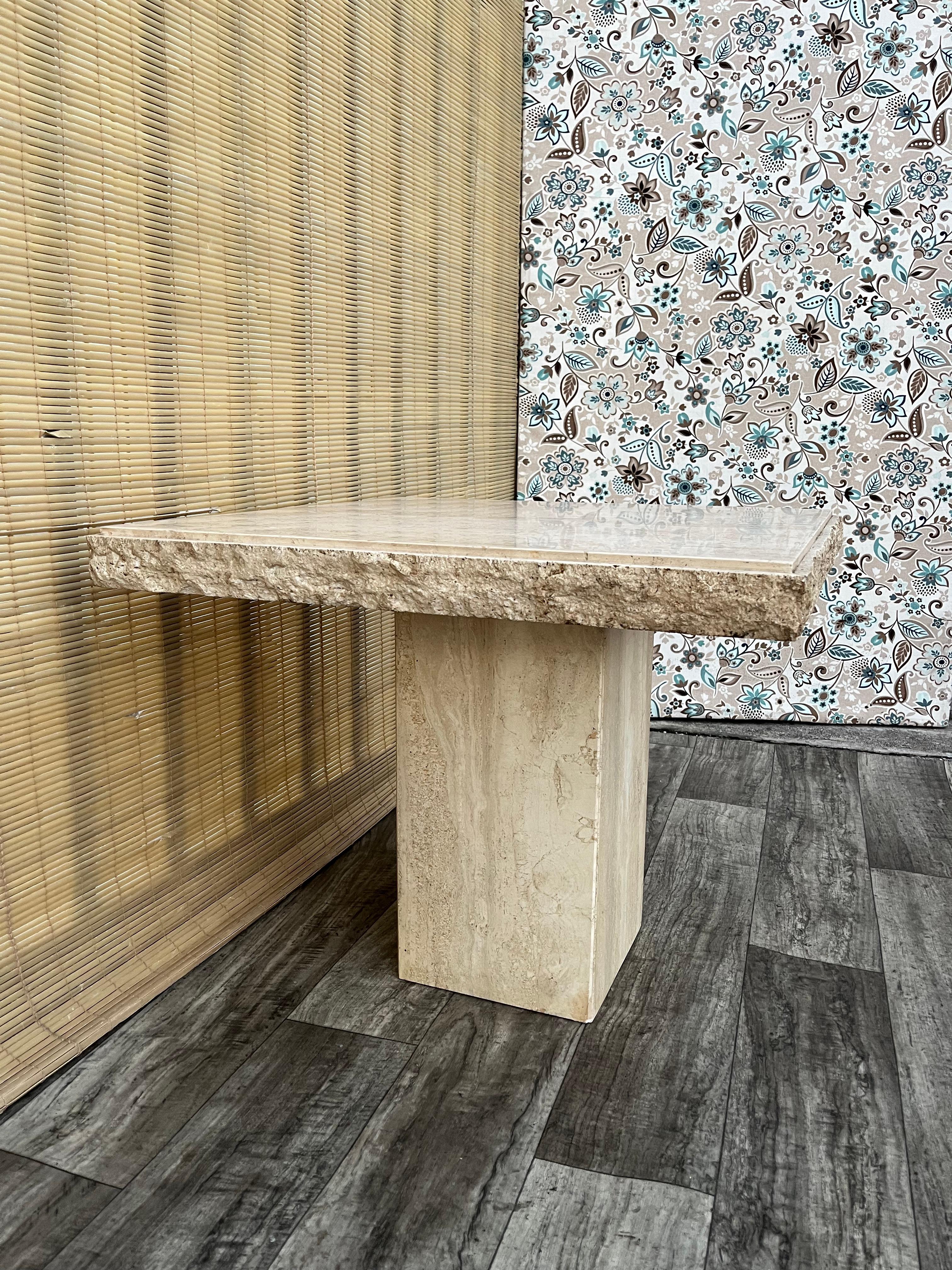 Post Modern Travertine Side Table by Stone International. Circa 1980s In Good Condition For Sale In Miami, FL