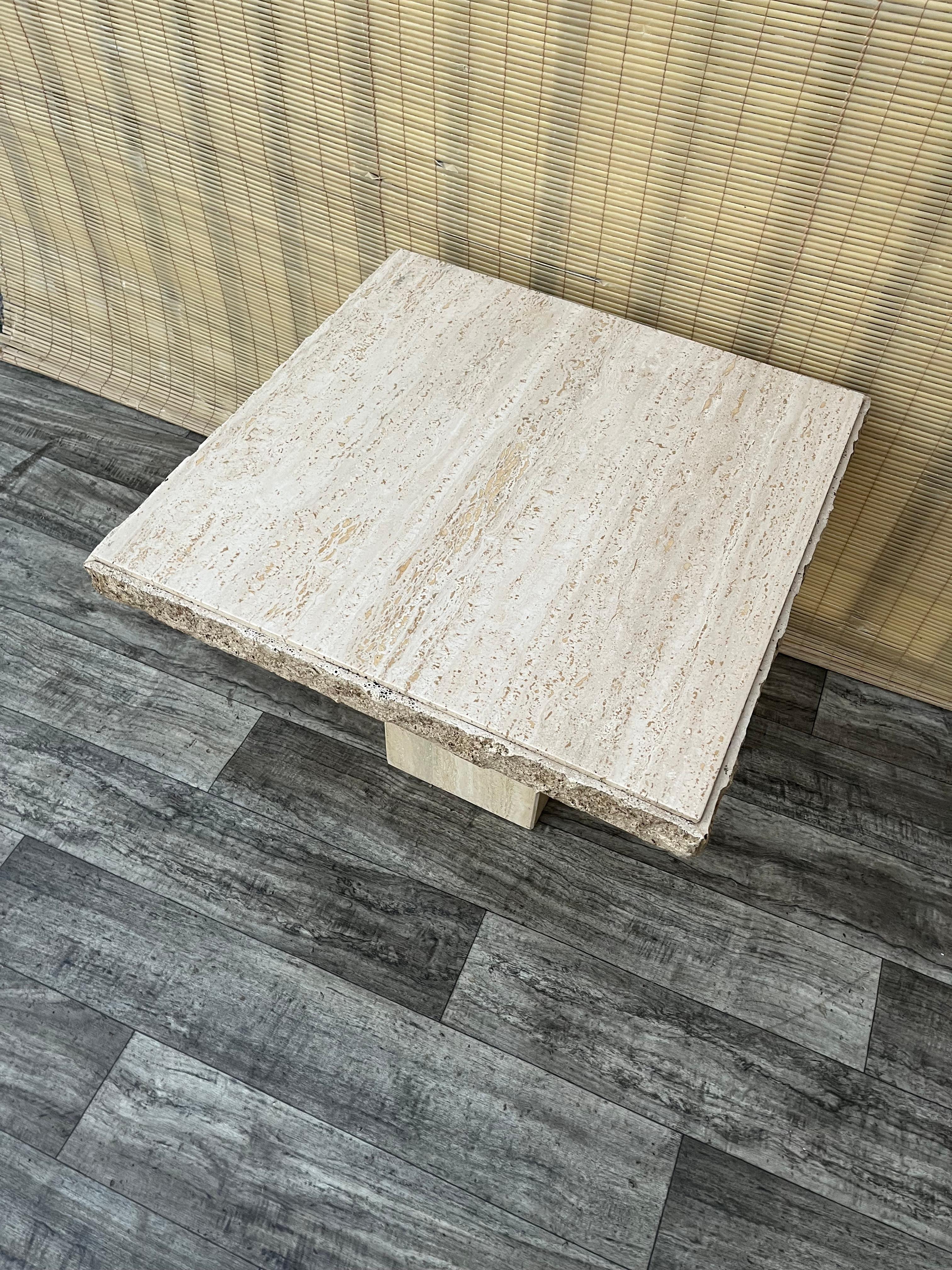 Late 20th Century Post Modern Travertine Side Table by Stone International. Circa 1980s For Sale