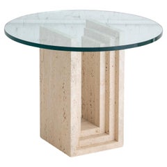 Post Mesa auxiliar moderna de travertino con tapa de cristal