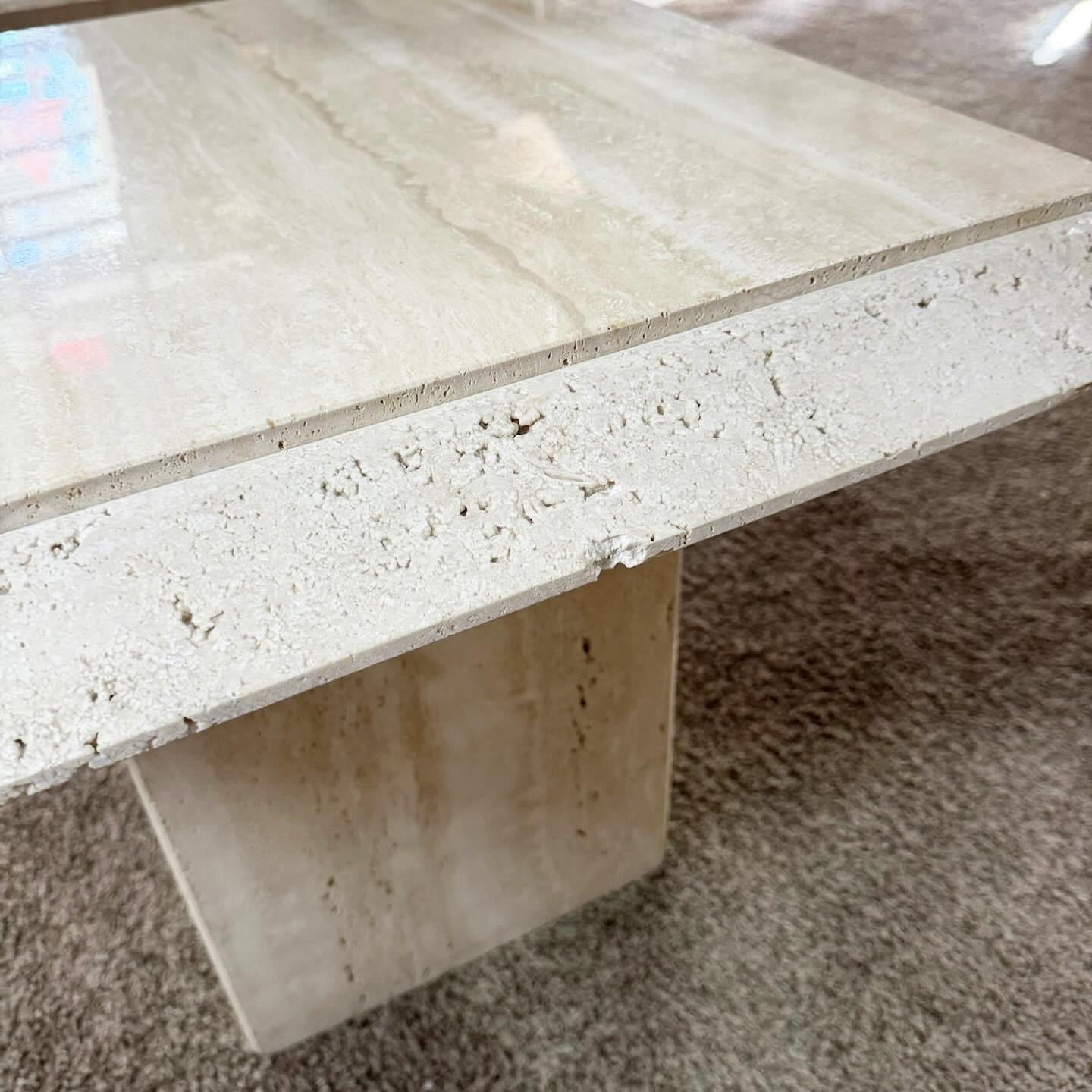 Italian Travertine Square Beveled Top Side Tables – a Pair For Sale 1