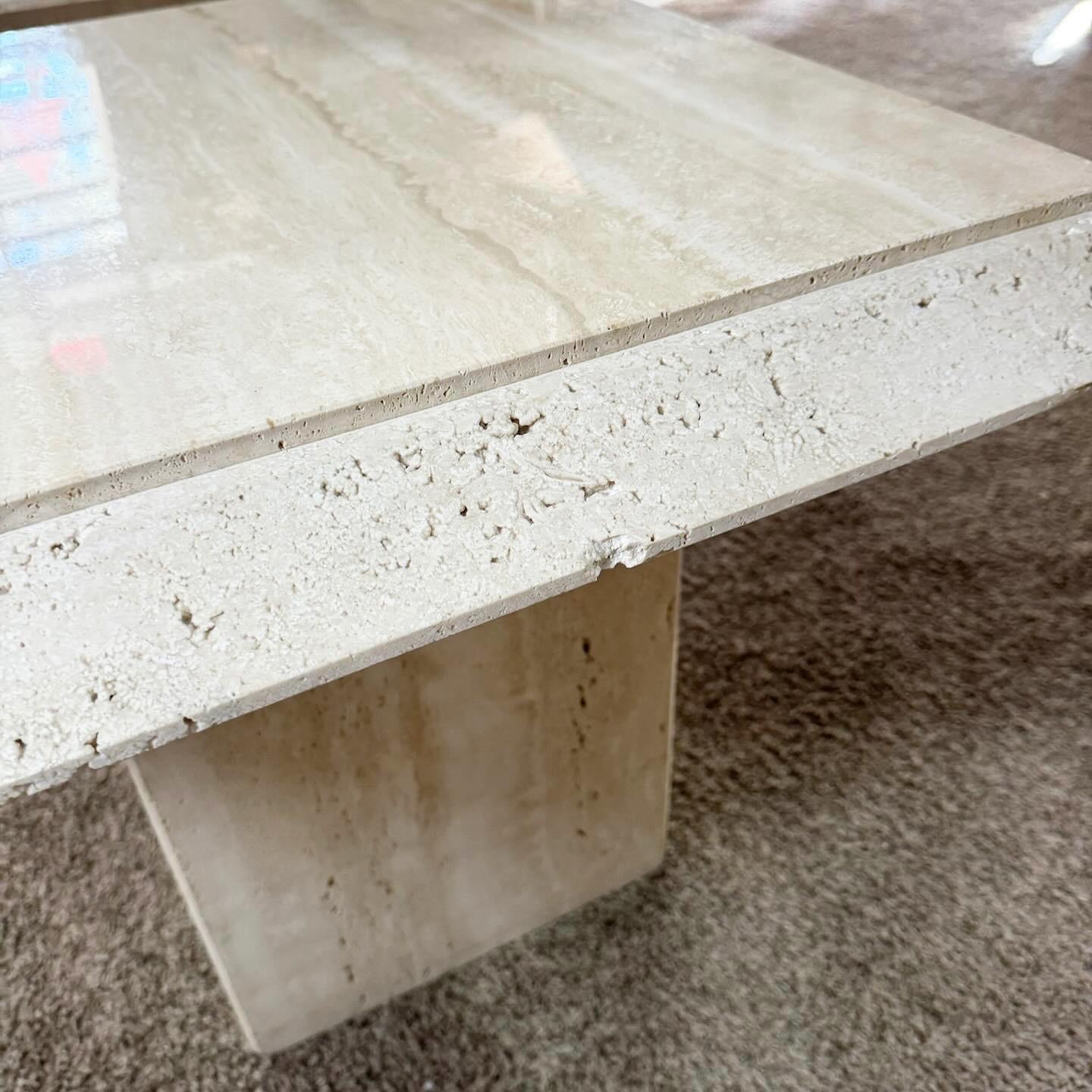 Italian Travertine Square Beveled Top Side Tables – a Pair 1