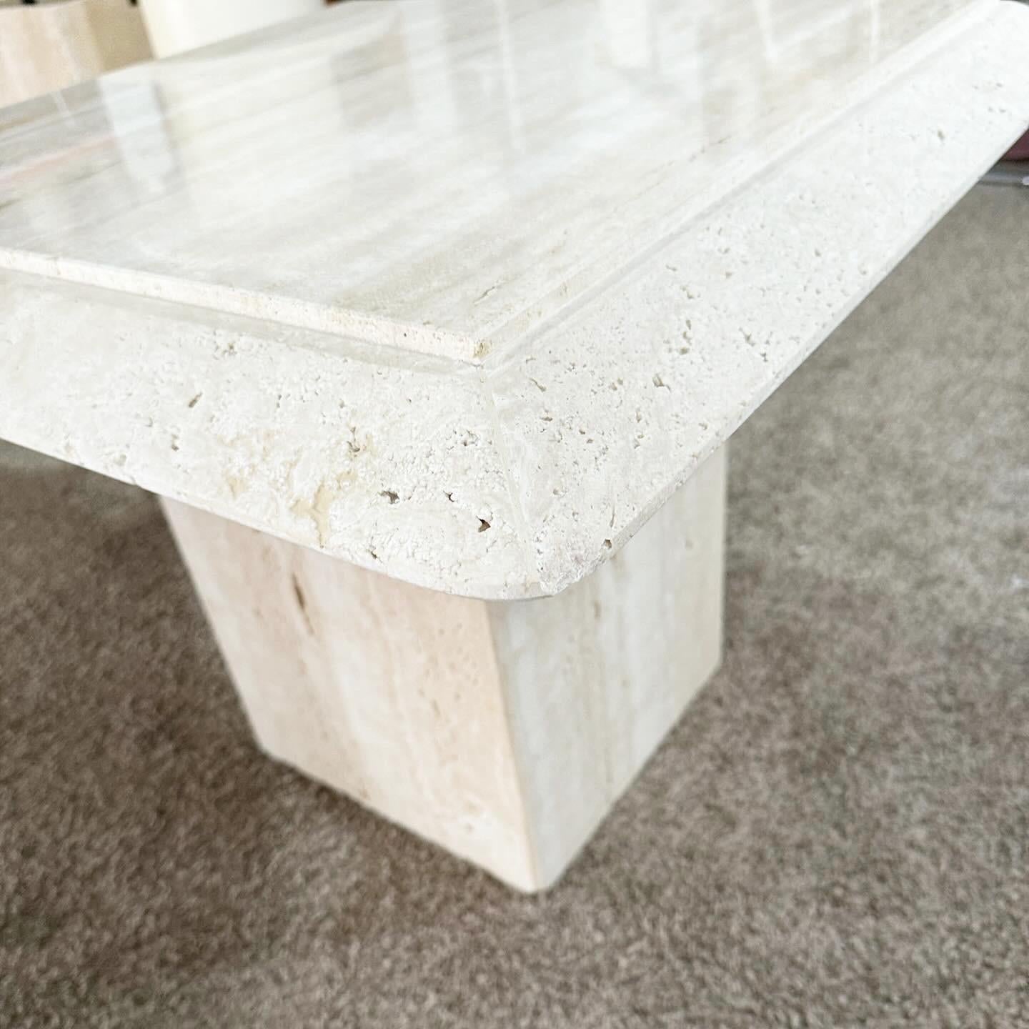 Italian Travertine Square Beveled Top Side Tables – a Pair For Sale 2