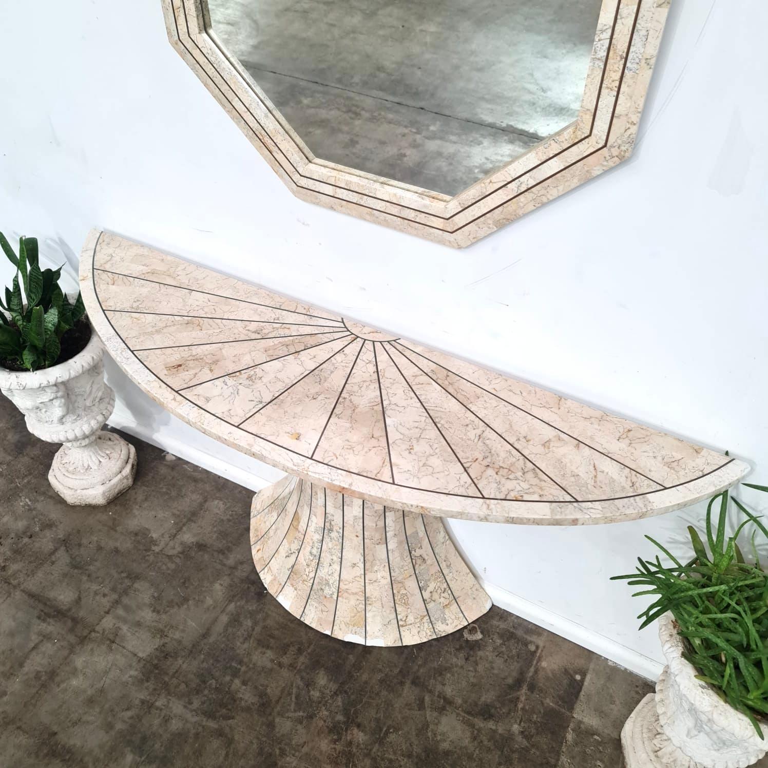 Post-modern travertine Vanity and Mirror set In Good Condition For Sale In LYON, FR