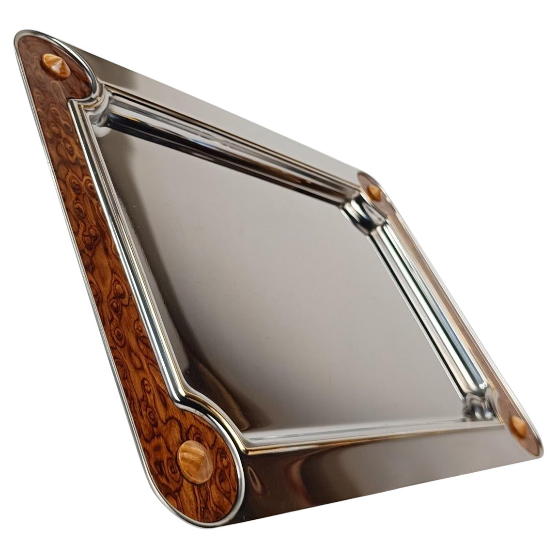 Post-Modern Tray in Steel and Veneered Plywood in Style of Ettore Sottsass, 80s im Angebot