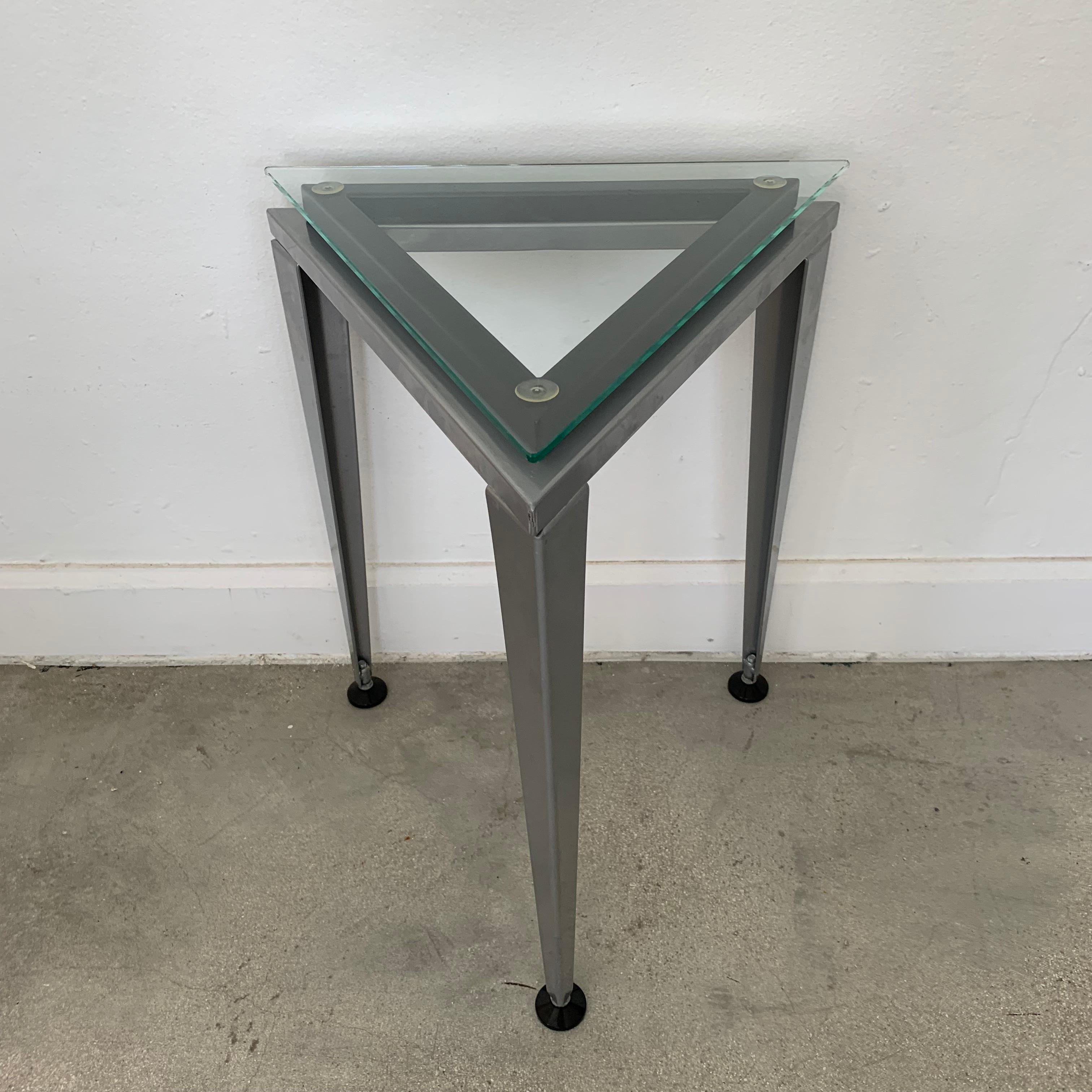 Post-Modern Postmodern Triangular Glass and Steel Occasional or Drinks Tables