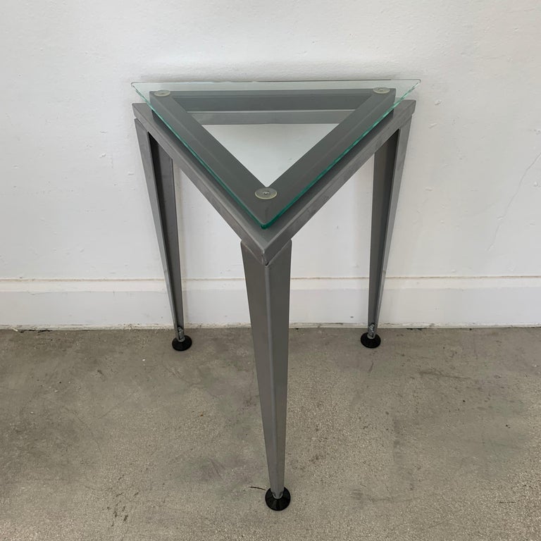Post-Modern Postmodern Triangular Glass and Steel Occasional or Drinks Tables For Sale