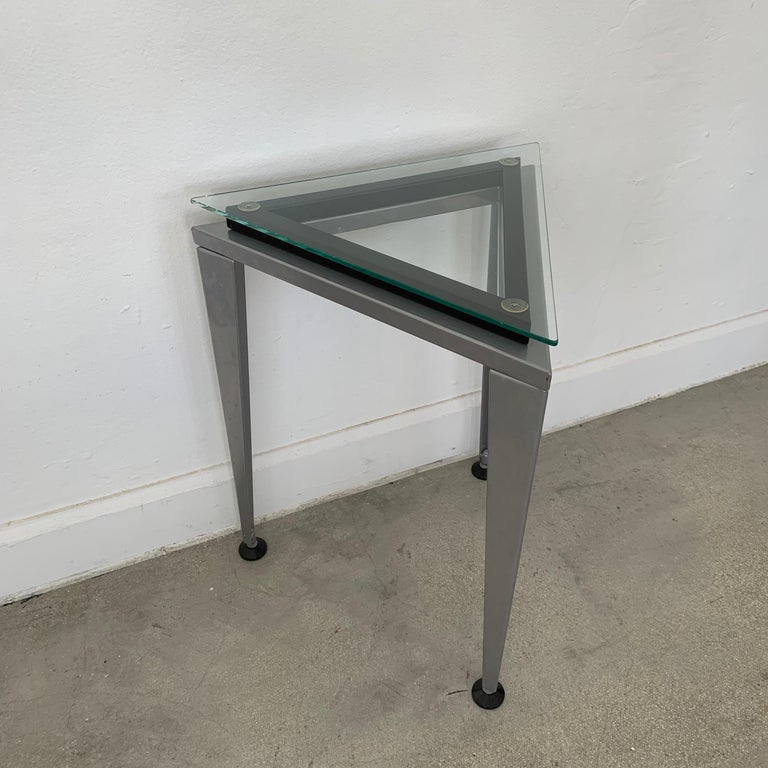 Postmodern Triangular Glass and Steel Occasional or Drinks Tables In Good Condition For Sale In Miami, FL