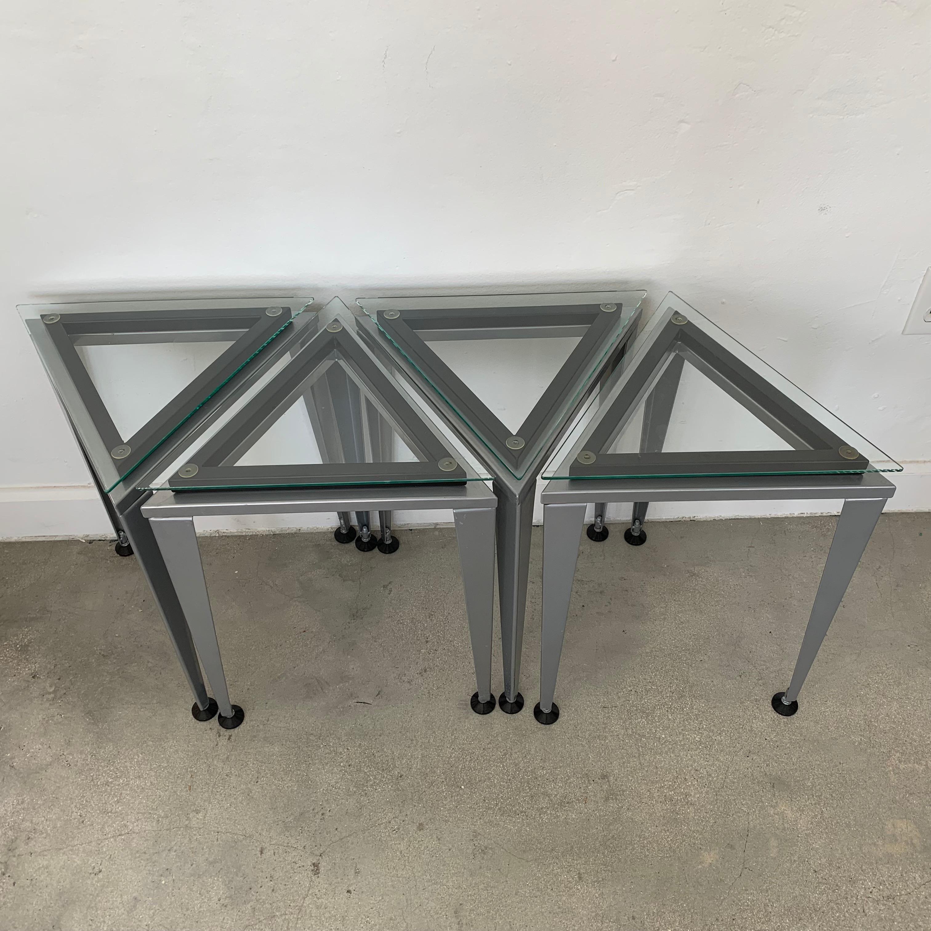 Postmodern Triangular Glass and Steel Occasional or Drinks Tables 1