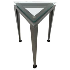 Postmodern Triangular Glass and Steel Occasional or Drinks Tables