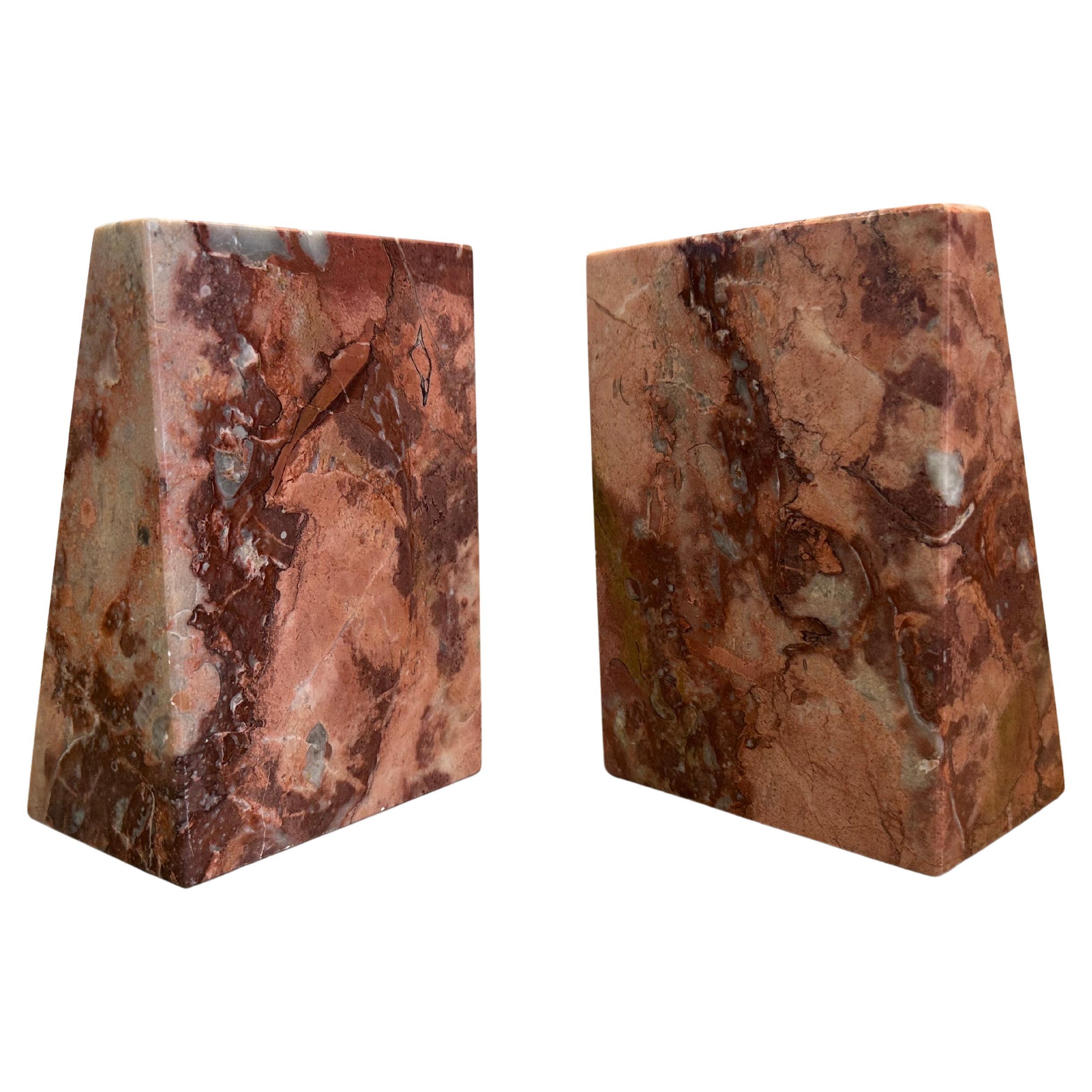Post Modern Triangular Pink Marble Bookends