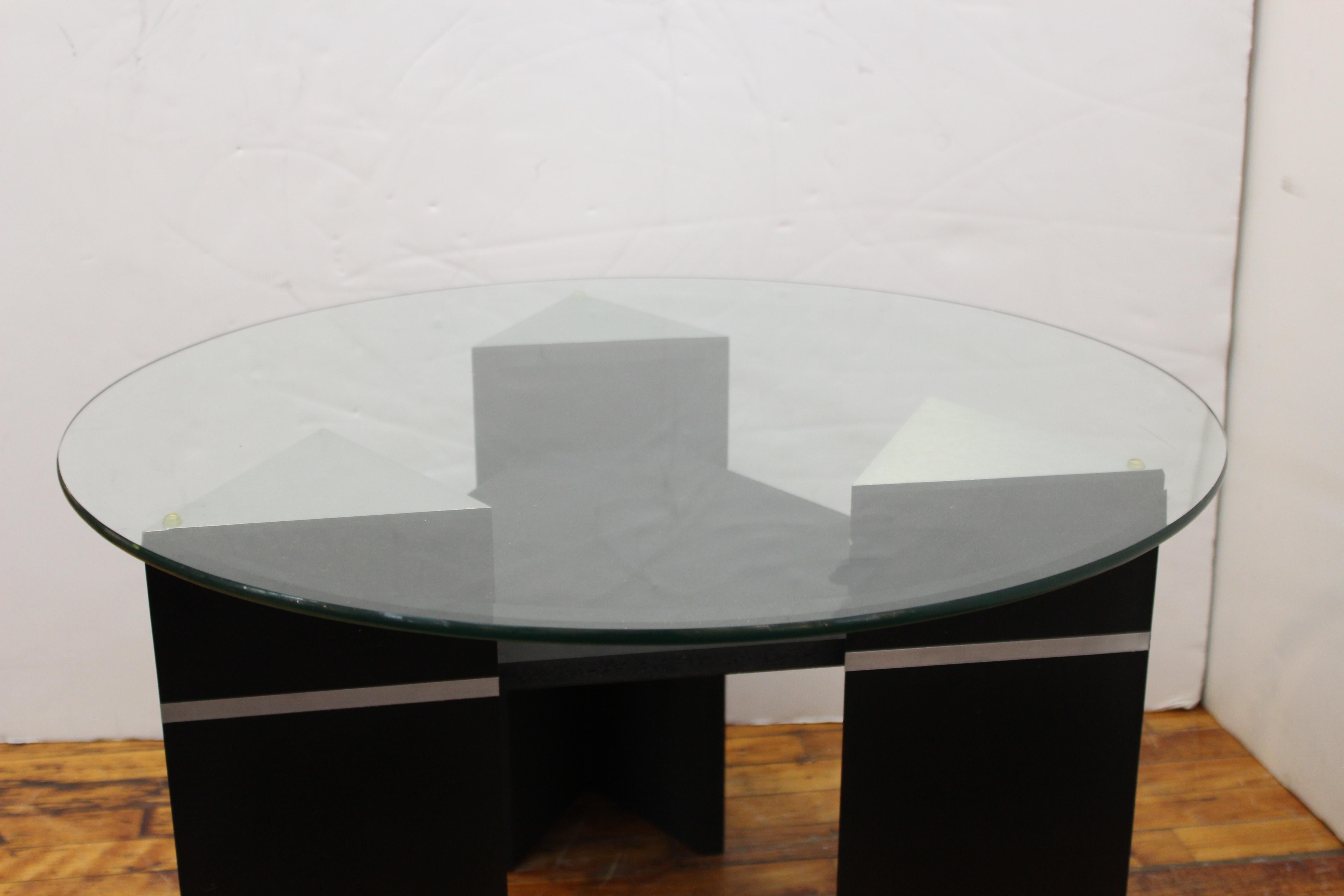 Postmodern Triangular Side Table or Coffee Table with Round Glass Top 3