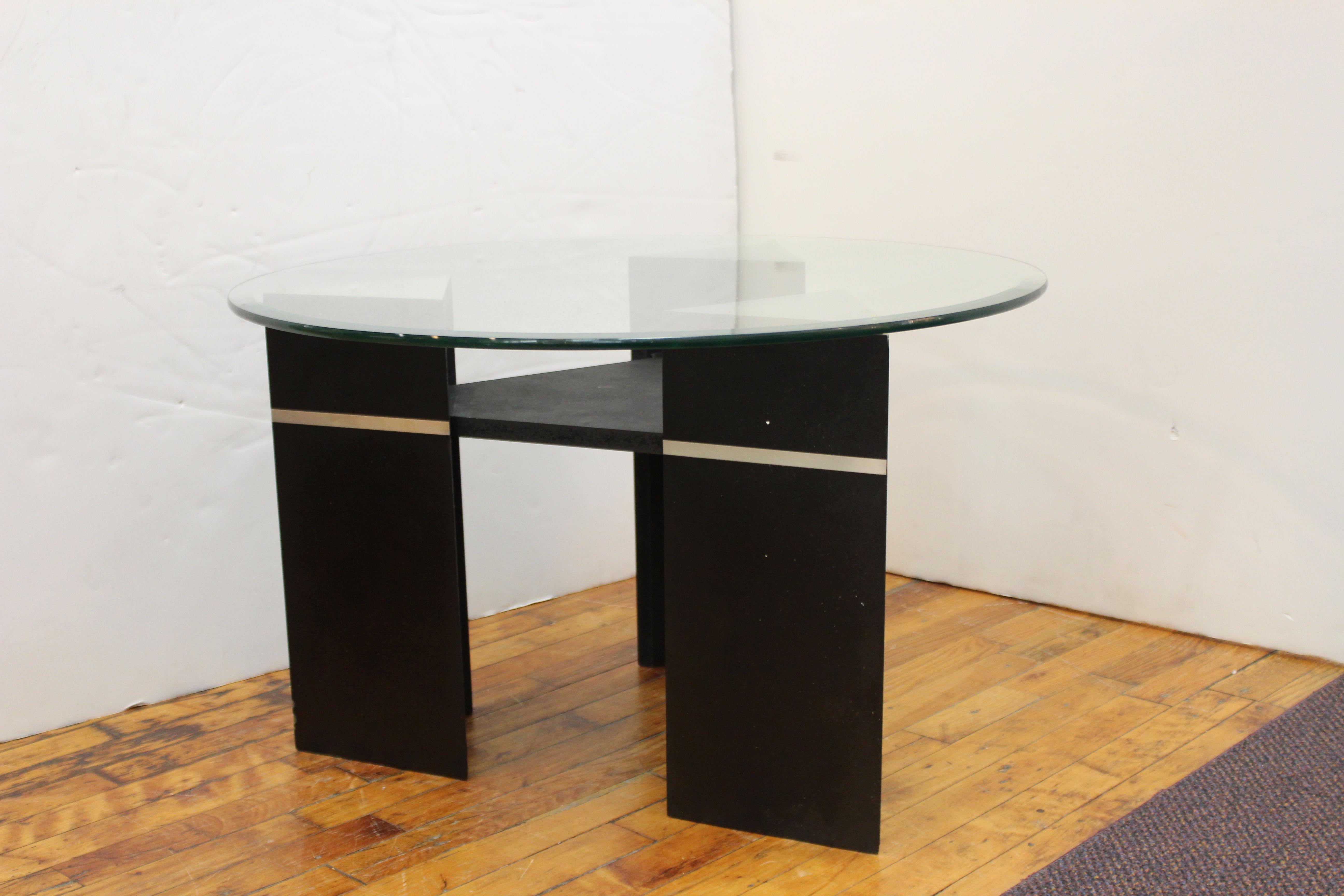 Post-Modern Postmodern Triangular Side Table or Coffee Table with Round Glass Top