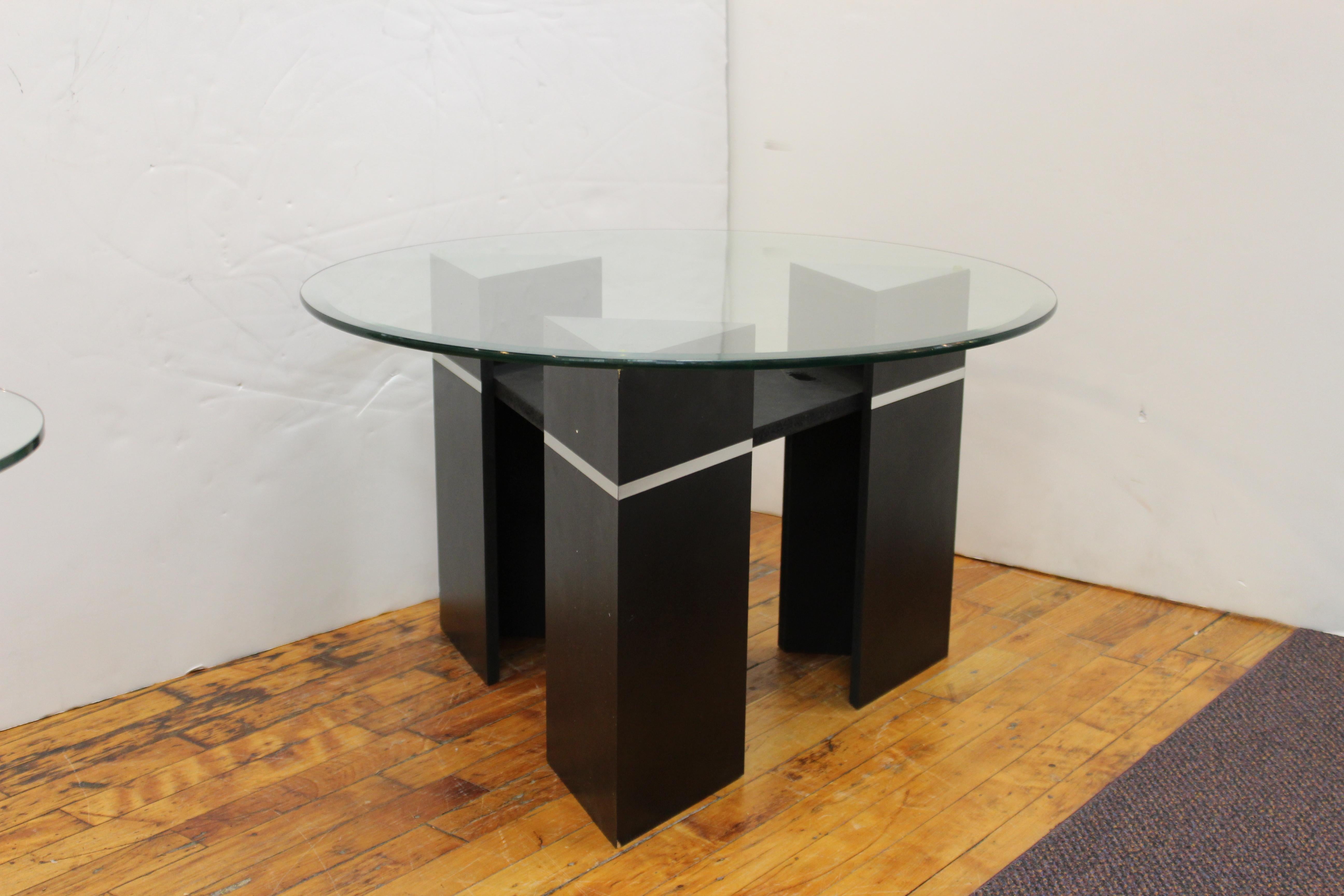 Postmodern Triangular Side Table or Coffee Table with Round Glass Top In Good Condition In New York, NY