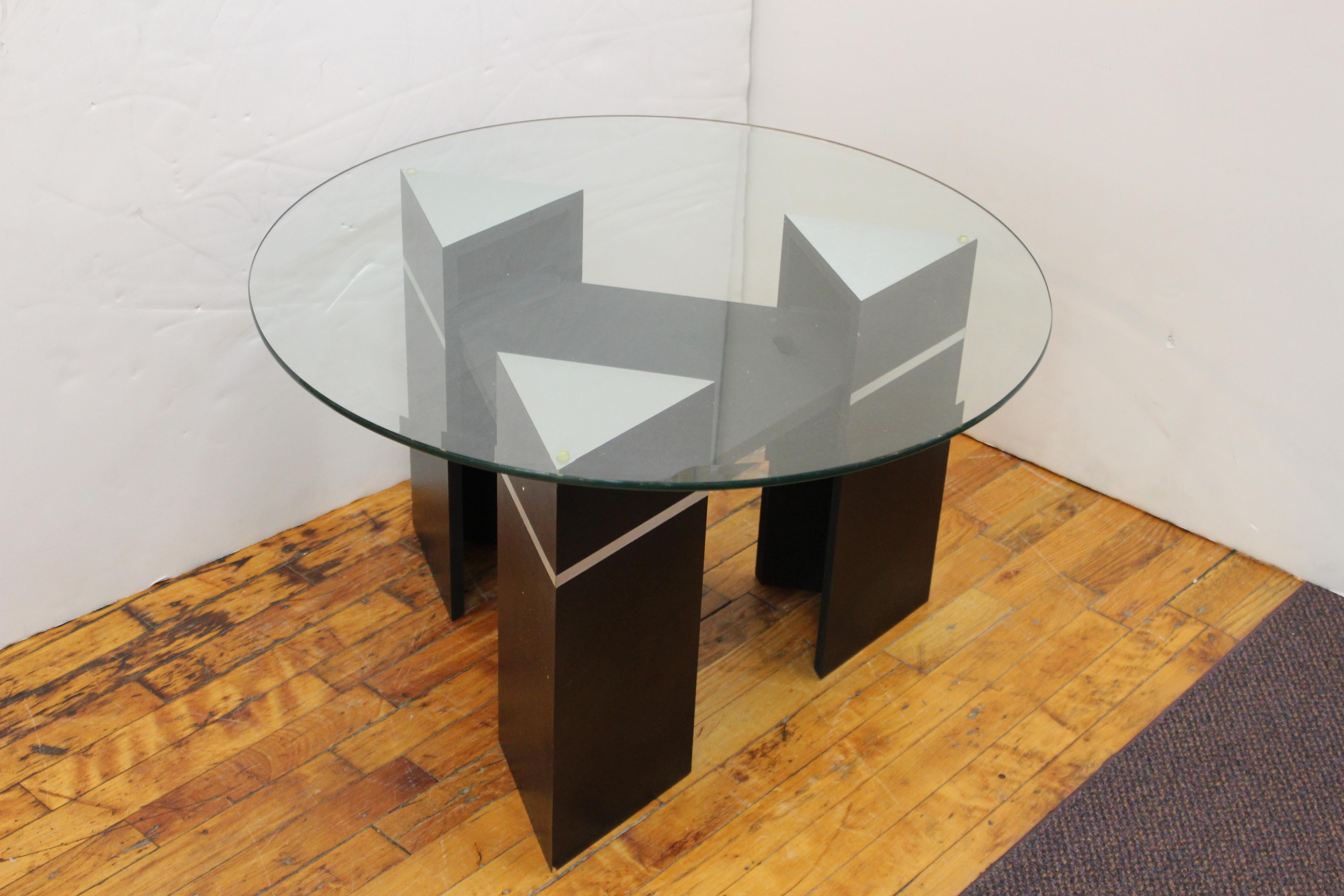 20th Century Postmodern Triangular Side Table or Coffee Table with Round Glass Top