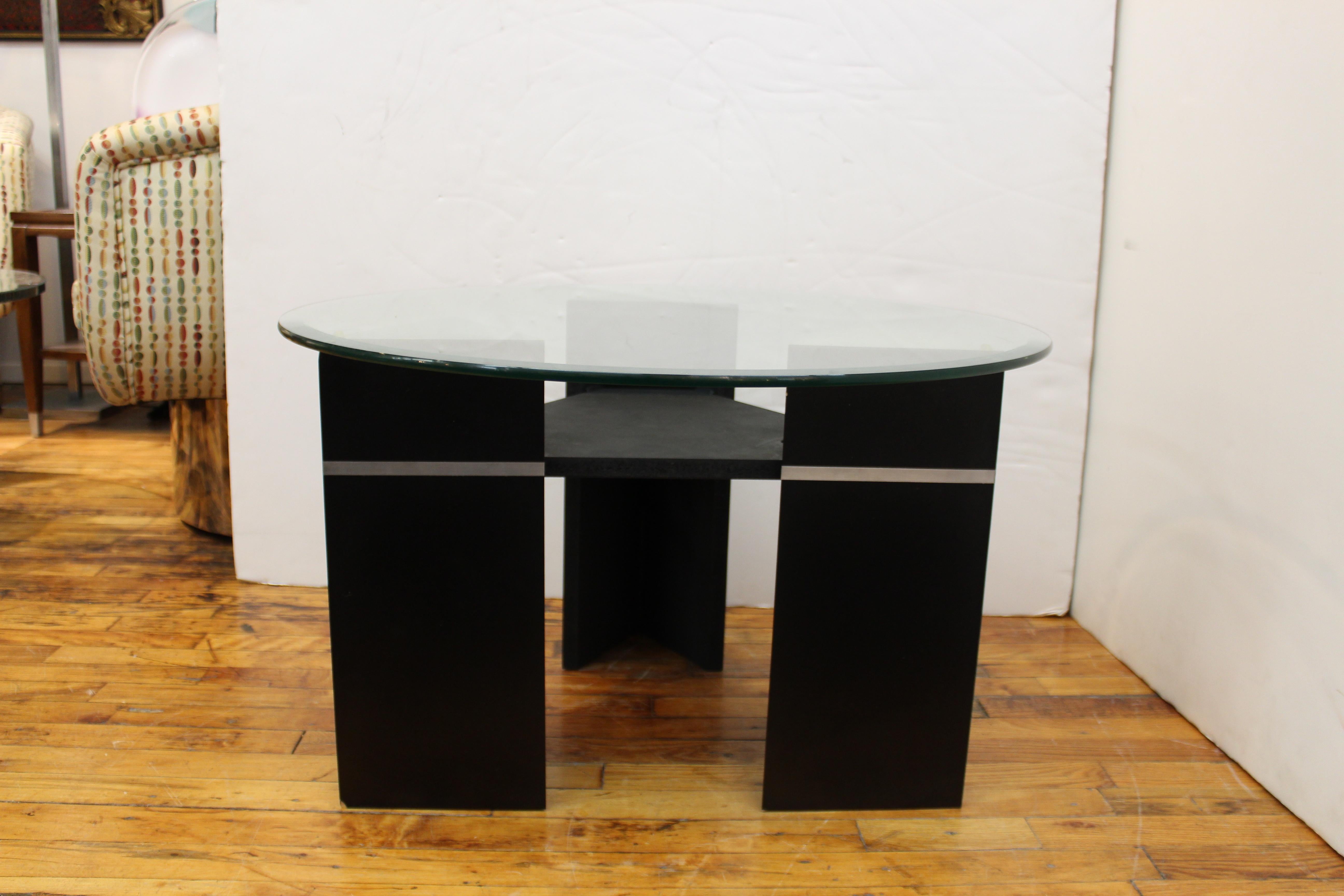 Postmodern Triangular Side Table or Coffee Table with Round Glass Top 2