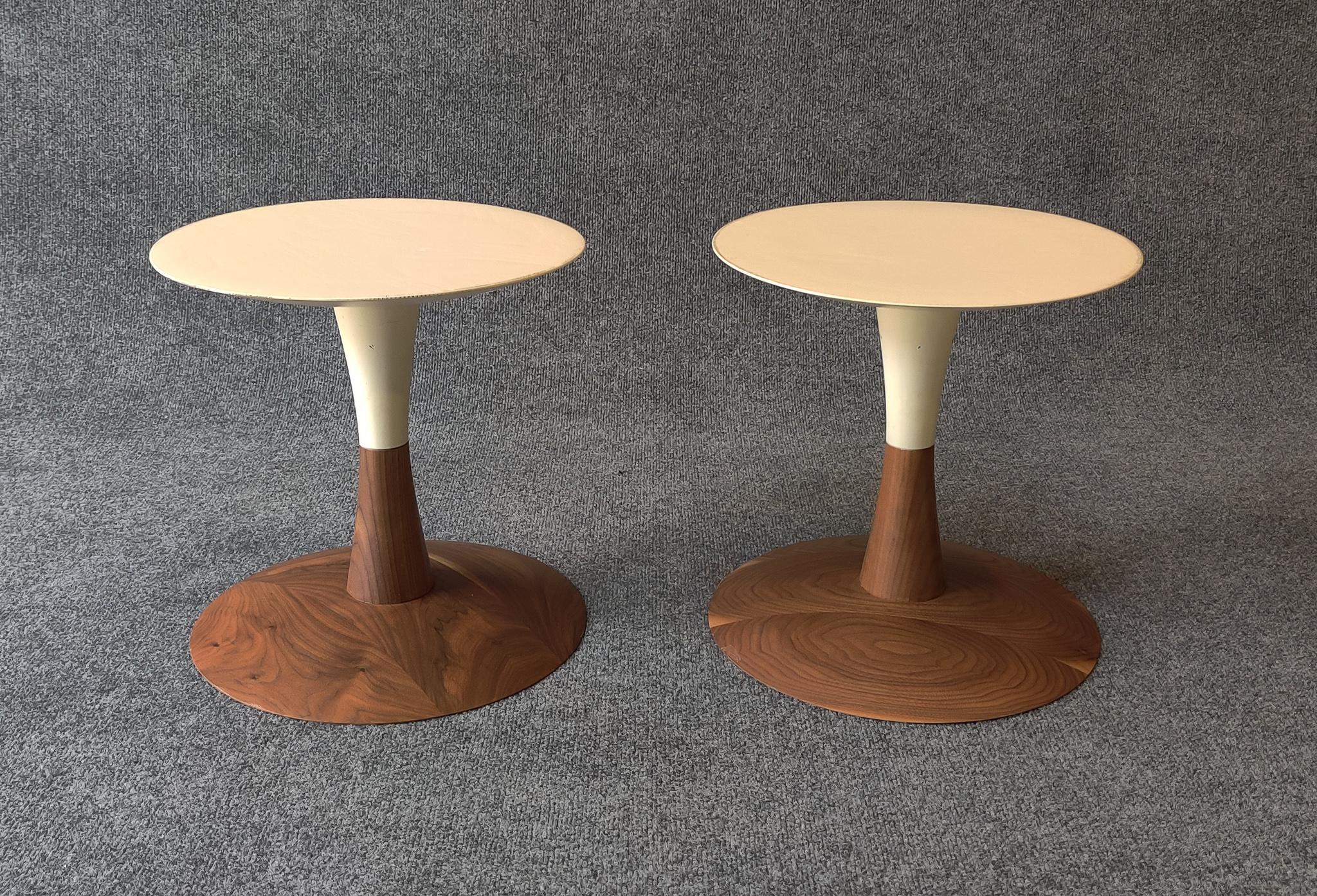 Enameled Post-Modern Turn Sidetables, Stools, Patty Johnson, Keilhauer Walnut & Enamel 