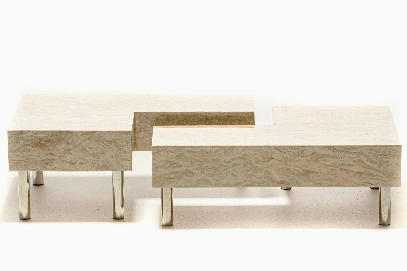 Post Modern Two Part Onyx Marble and Chrome Coffee Table en vente 8