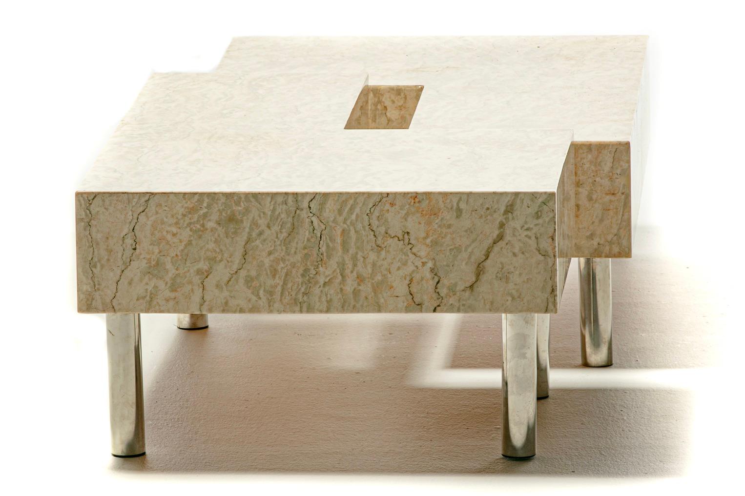 Table basse post-moderne en deux parties en marbre onyx et chrome Bon état - En vente à Saint Louis, MO