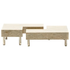Mesa de centro postmoderna de dos piezas de mármol ónice y cromo