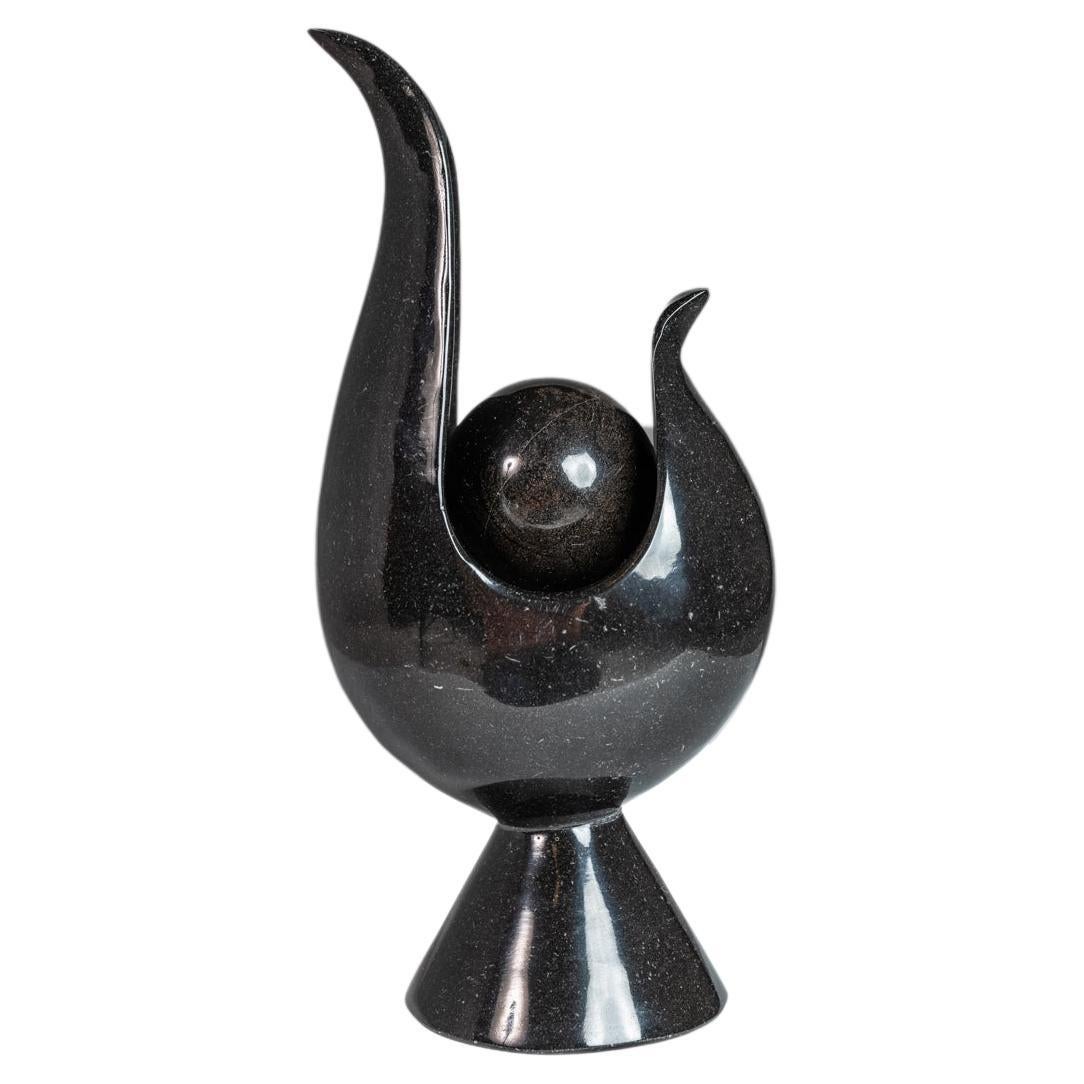 Post Modern Two-Piece Sculpture in Solid Black Marble, USA, c. 1980's  For Sale