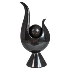 Post Modern Two-Piece Sculpture in Solid Black Marble, USA, c. 1980's 