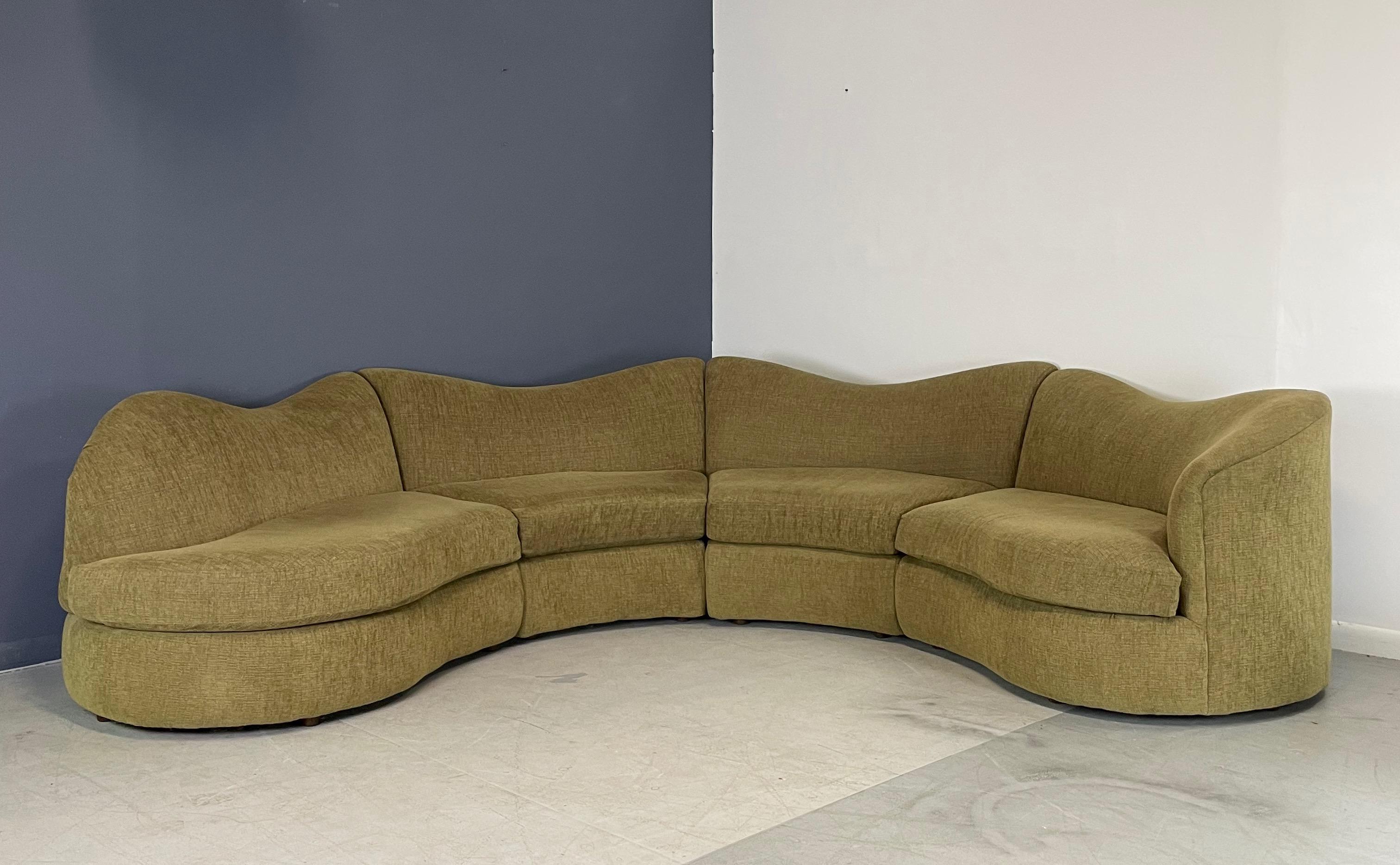 Upholstery Post Modern Undulating Four Section Curved Semi Circular Sectional Sofa