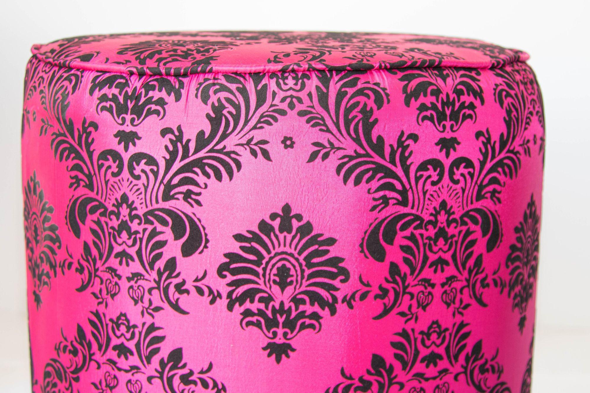 Post Modern Upholstered Moroccan Art Deco Style Pouf in Hot Fuchsia Color For Sale 1
