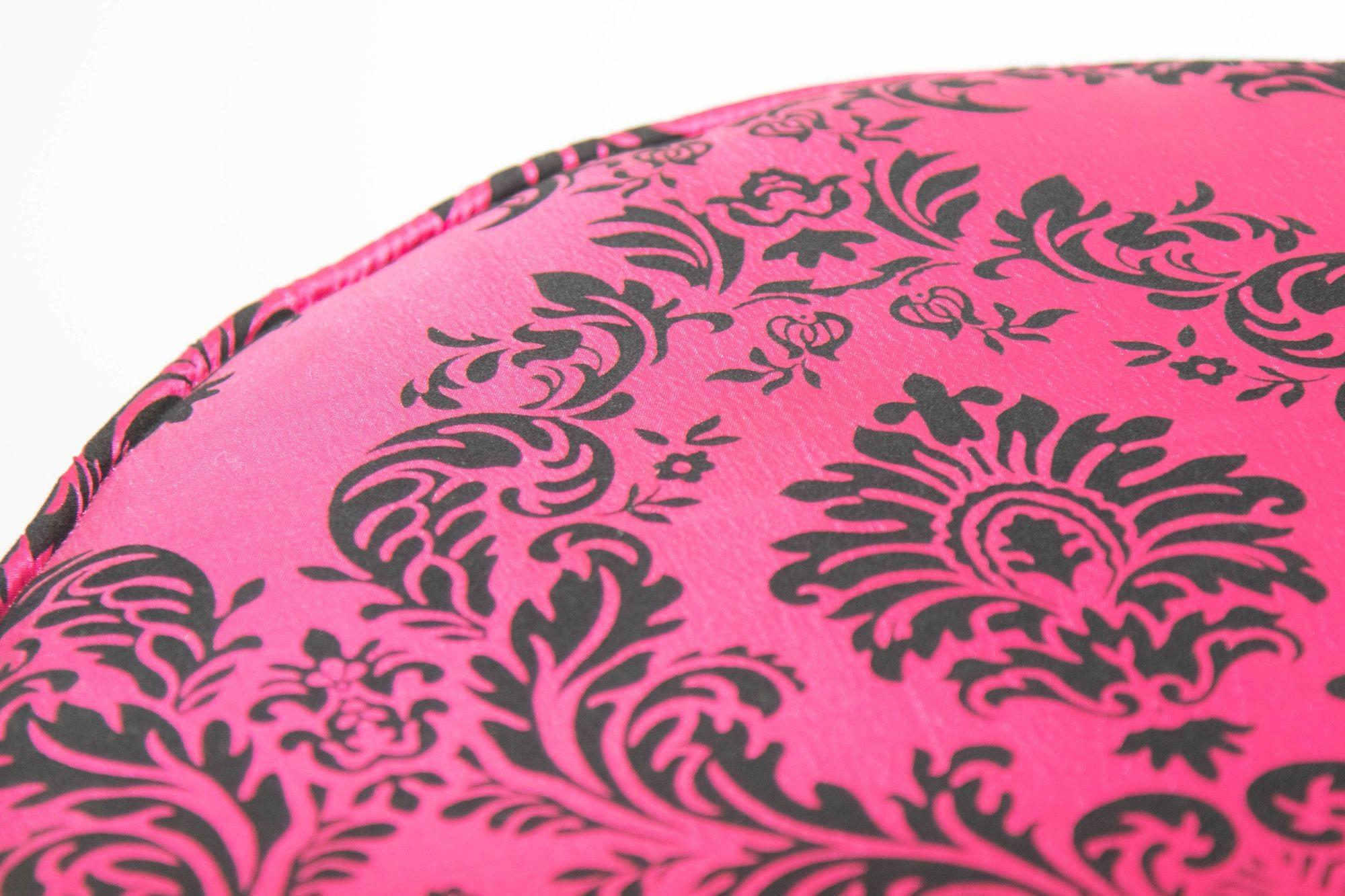 Hand-Crafted Post Modern Upholstered Moroccan Art Deco Style Pouf in Hot Fuchsia Color For Sale