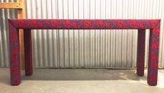 Post-Modern Vintage Modern Red and Blue Upholstered Jacobean Coral Table