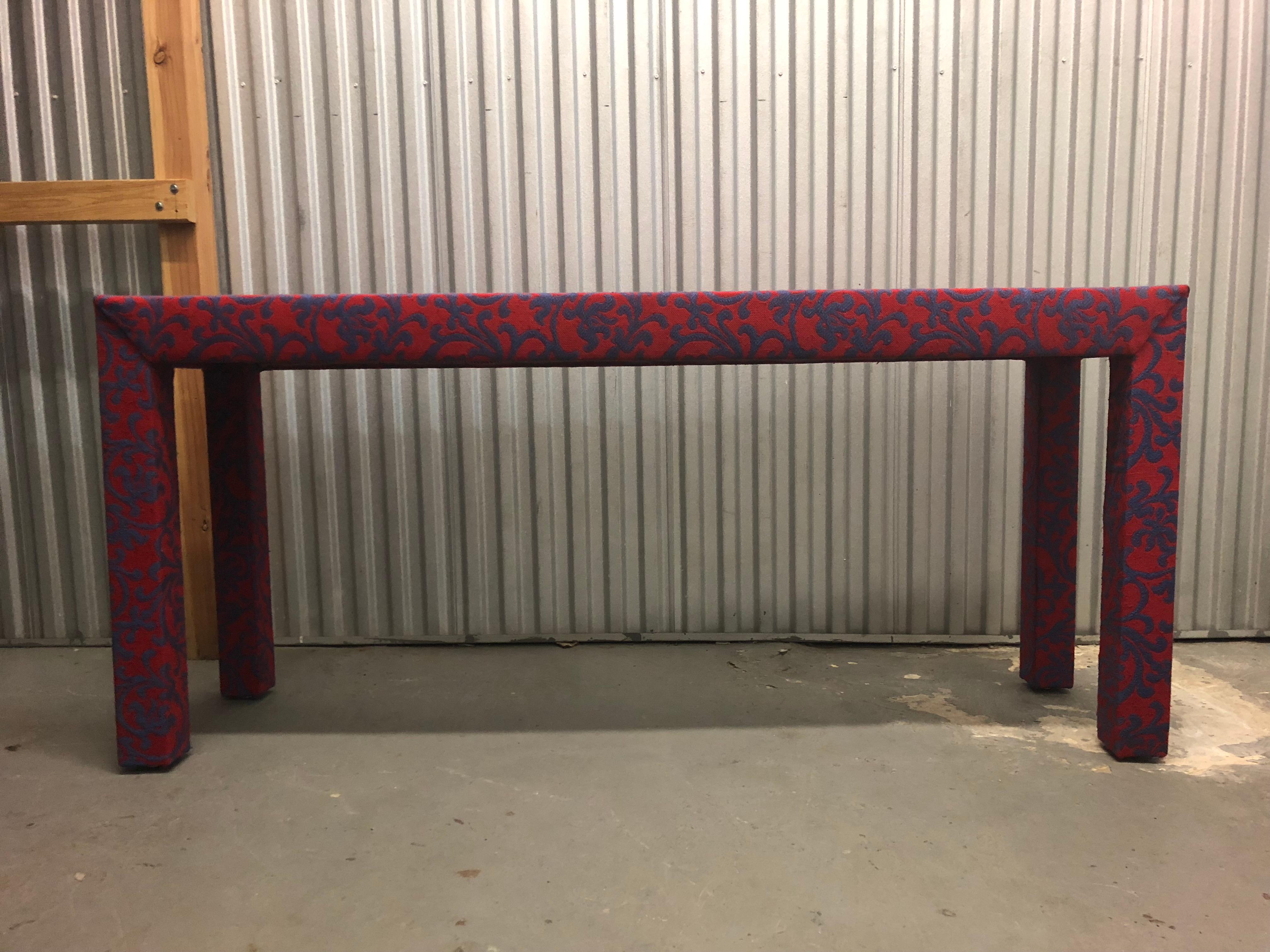 20th Century Post-Modern Vintage Modern Red and Blue Upholstered Jacobean Coral Table