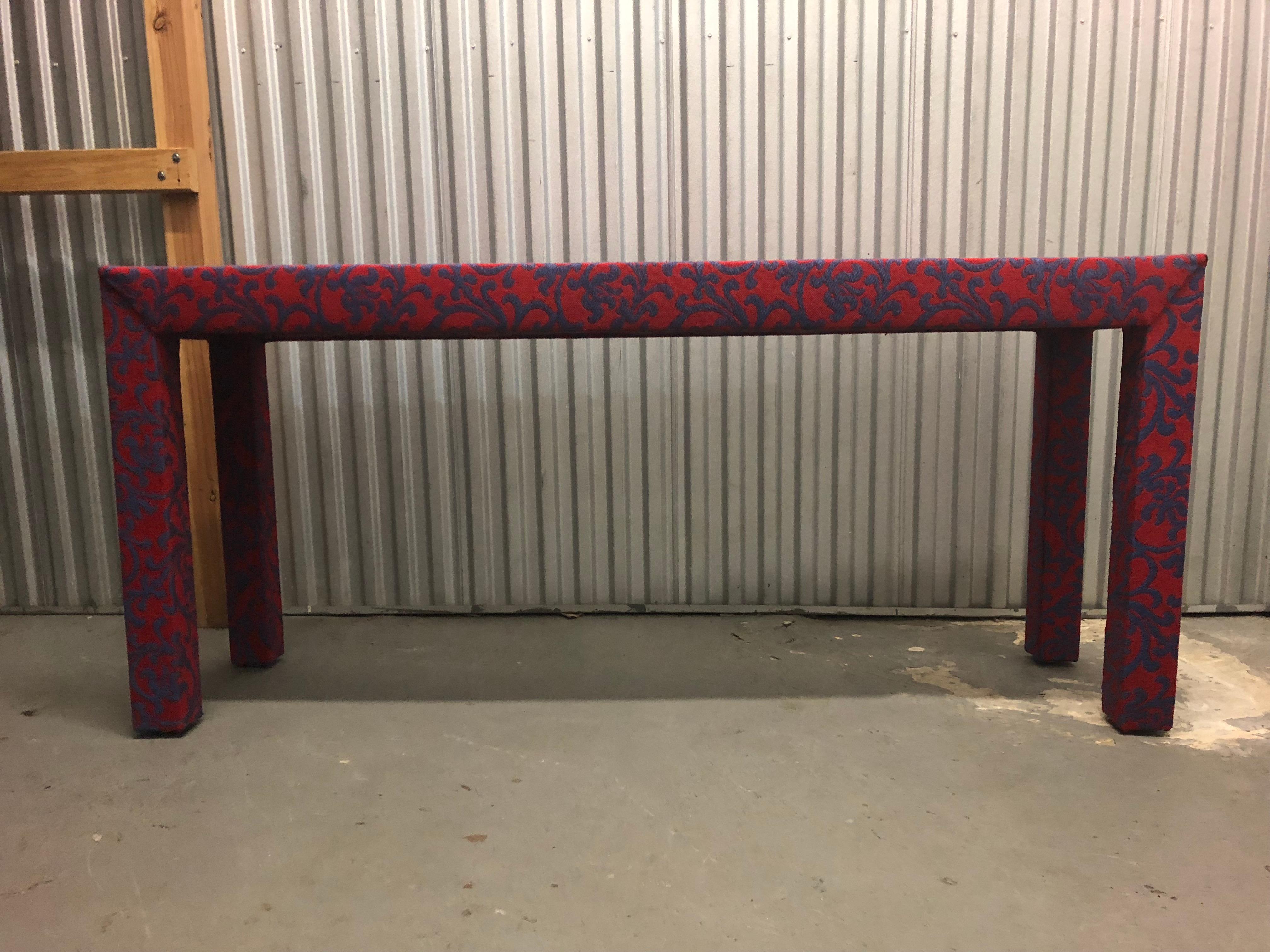 Post-Modern Vintage Modern Red and Blue Upholstered Jacobean Coral Table 1