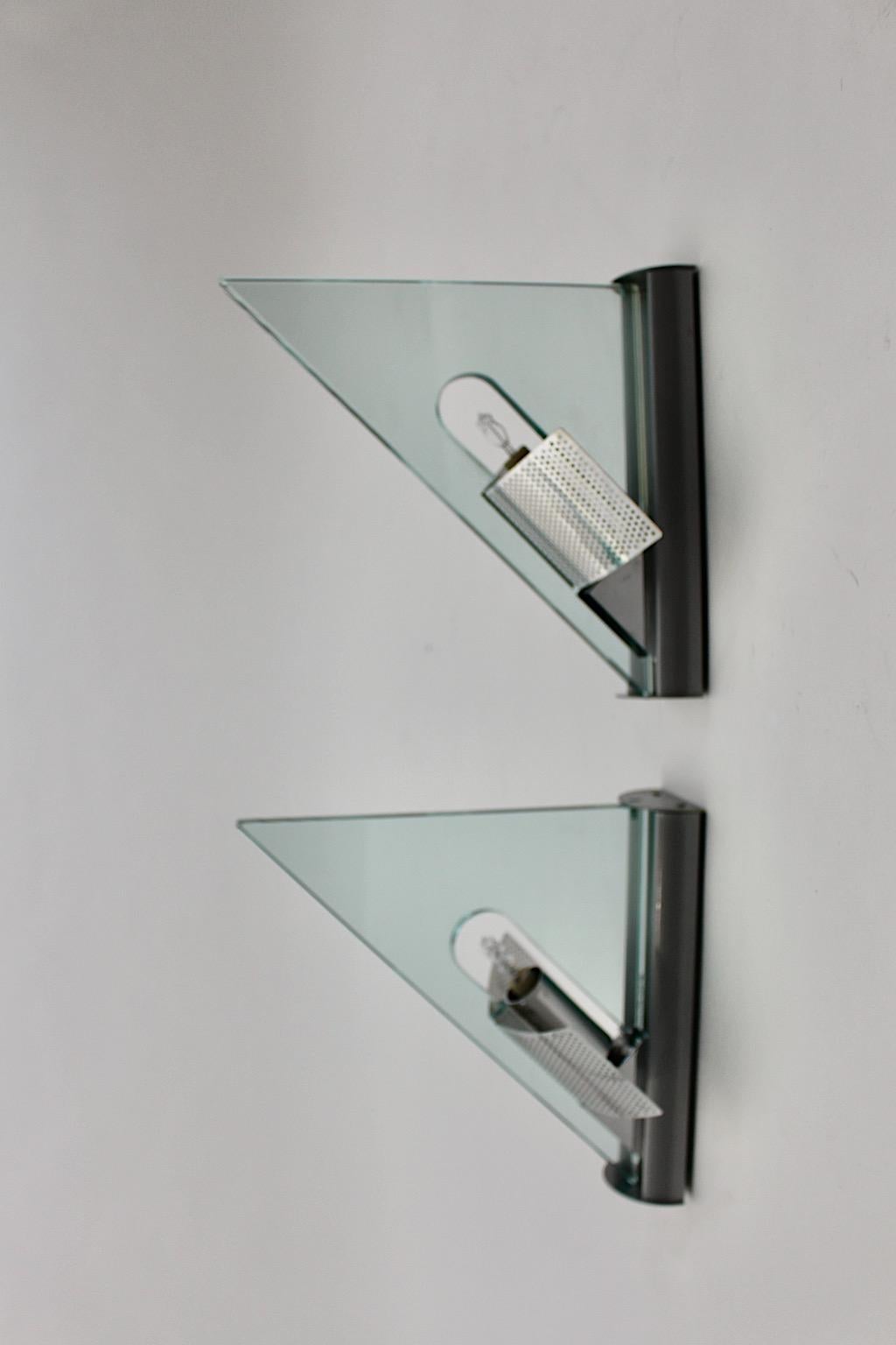 Metal Post Modern Vintage Sconces Wall Light Icaro Duo Pair Carlo Forcolini 1984 Italy For Sale