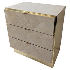 Postmoderner Vintage-Schrank aus Travertin und Messing mit 3 Schubladen von Ello Furniture, 1980er Jahre