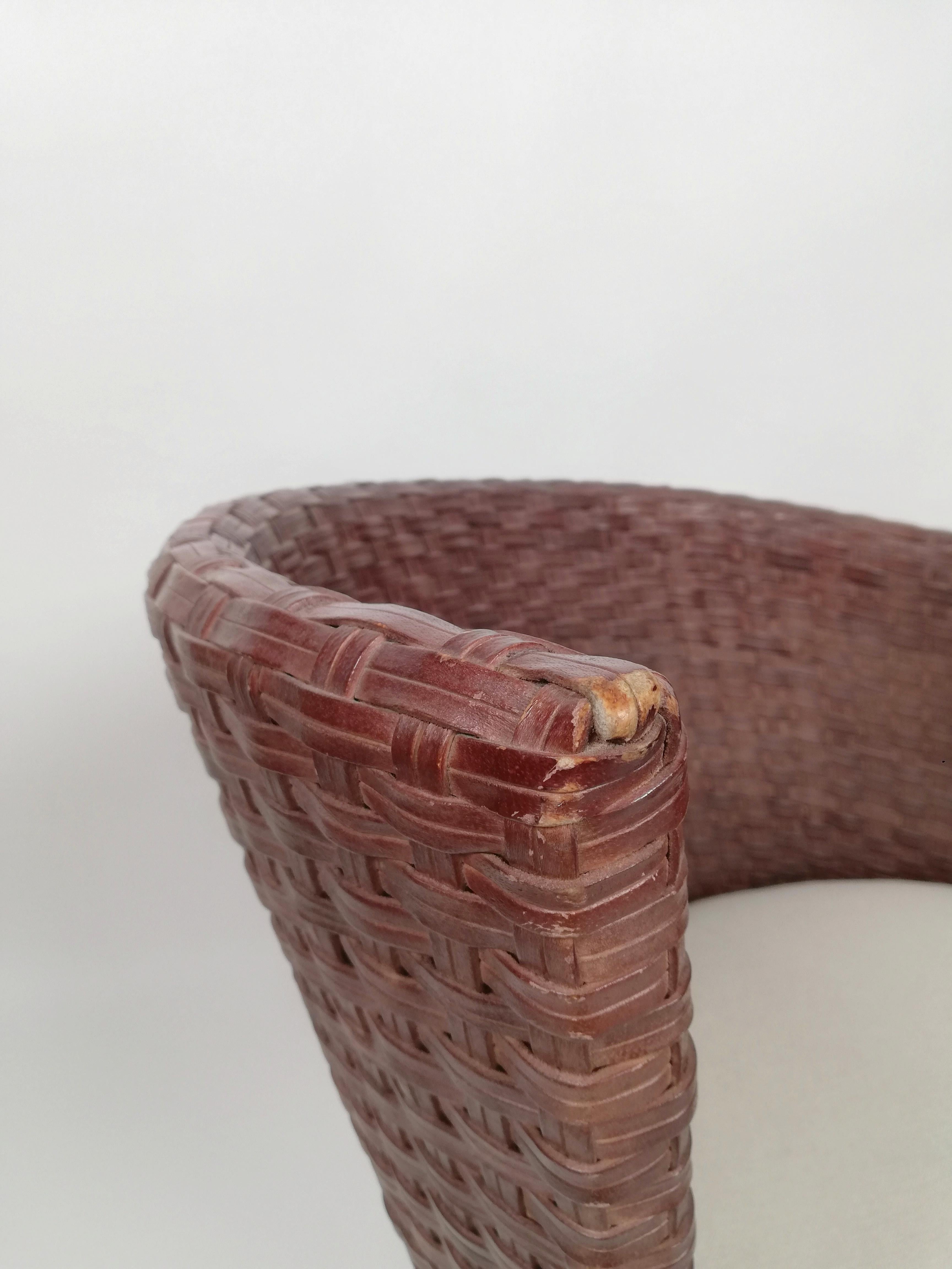 Postmodernes Vis à Vis Sofa von Nico Devito aus handgewebtem Leder, Holz und Bambus im Angebot 5