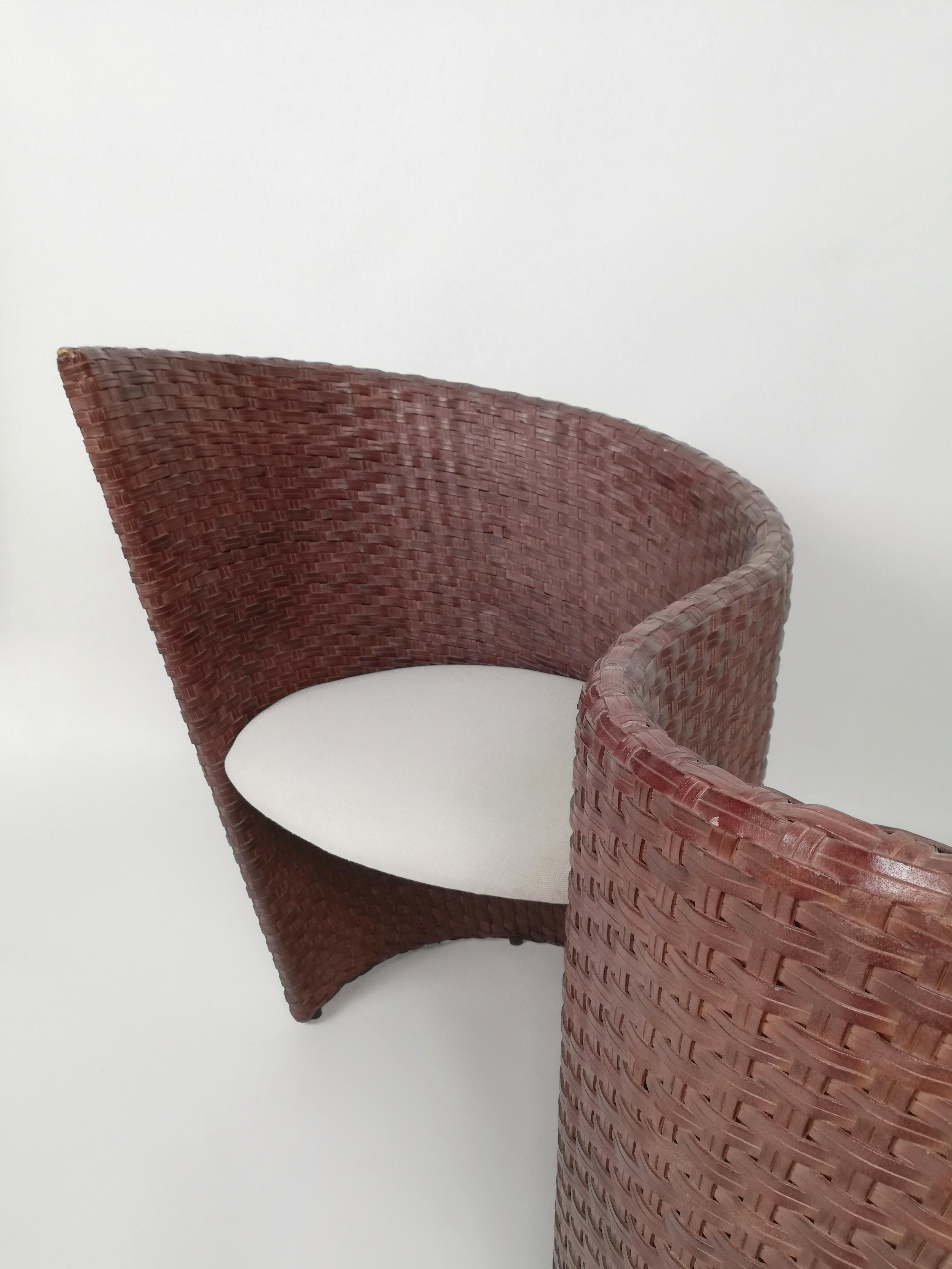 Postmodernes Vis à Vis Sofa von Nico Devito aus handgewebtem Leder, Holz und Bambus im Angebot 8