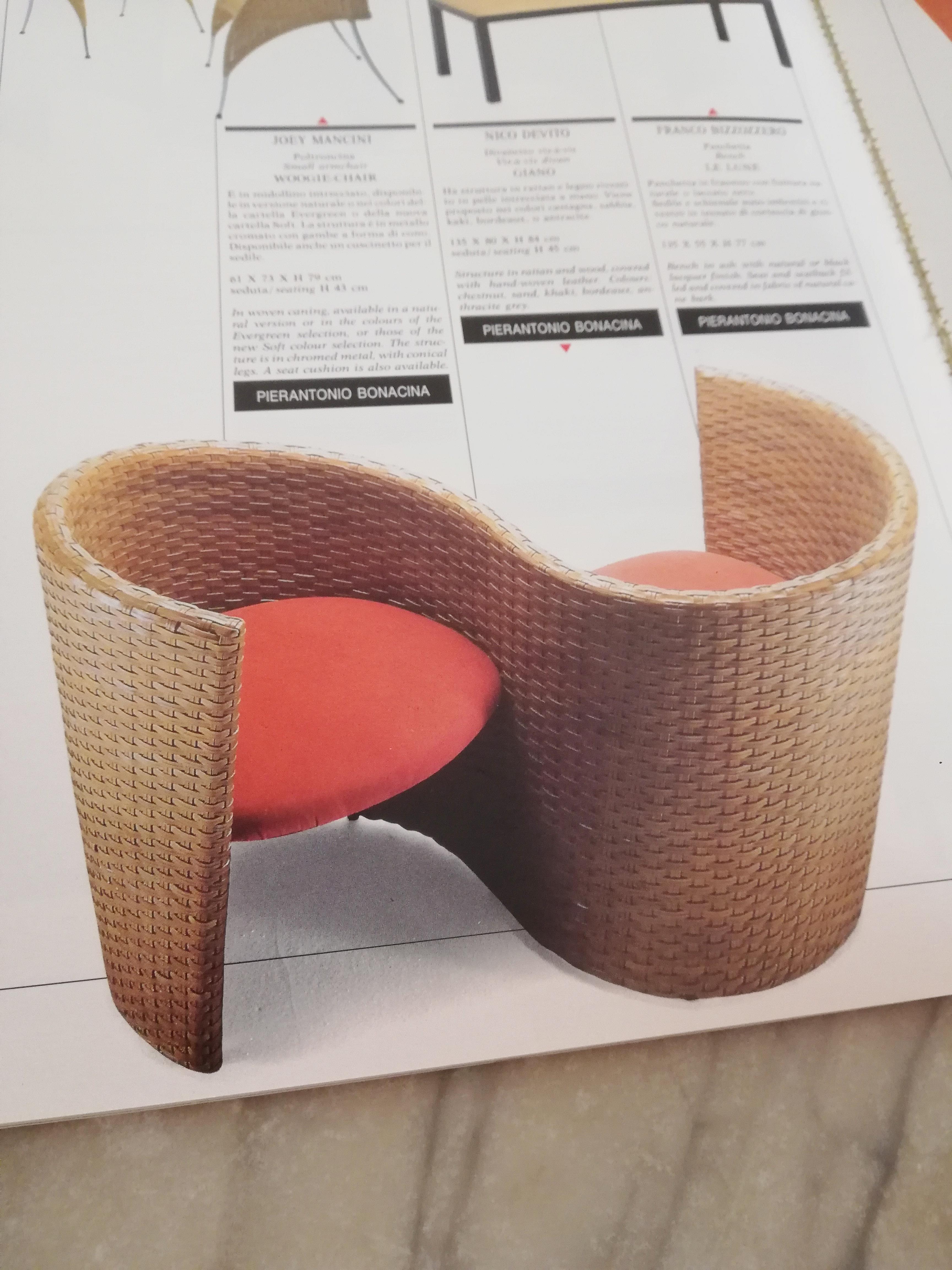 Postmodernes Vis à Vis Sofa von Nico Devito aus handgewebtem Leder, Holz und Bambus im Angebot 14