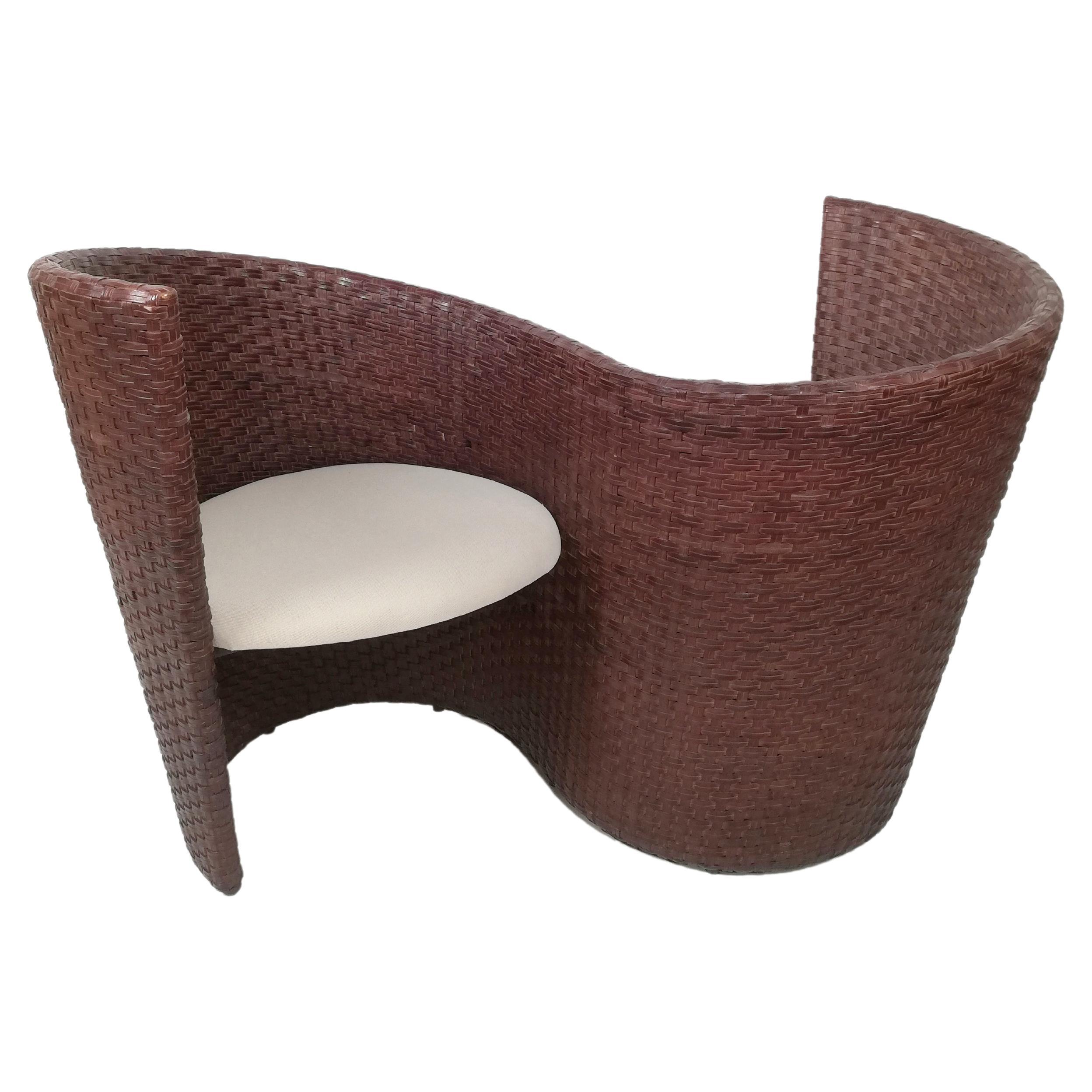 Postmodernes Vis à Vis Sofa von Nico Devito aus handgewebtem Leder, Holz und Bambus im Angebot