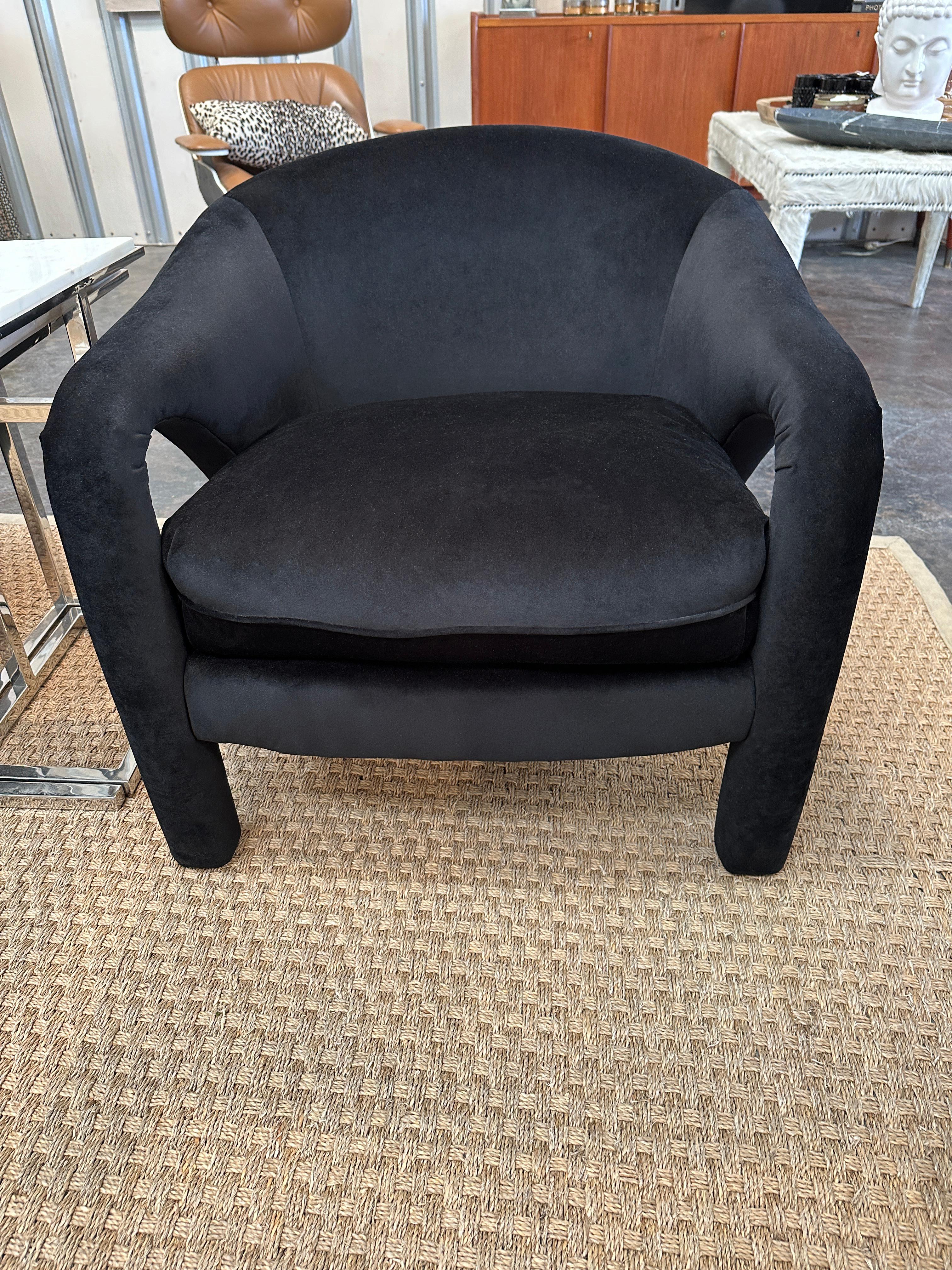 Upholstery Post Modern Vladimir Kagan Chairs with black velvet upholstery, a pair  For Sale