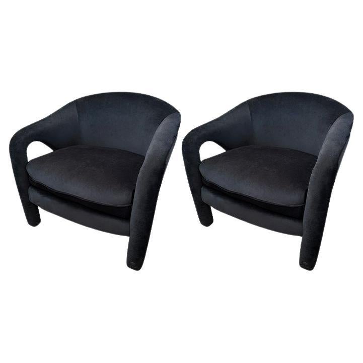 Post Modern Vladimir Kagan Chairs with black velvet upholstery, a pair  For Sale