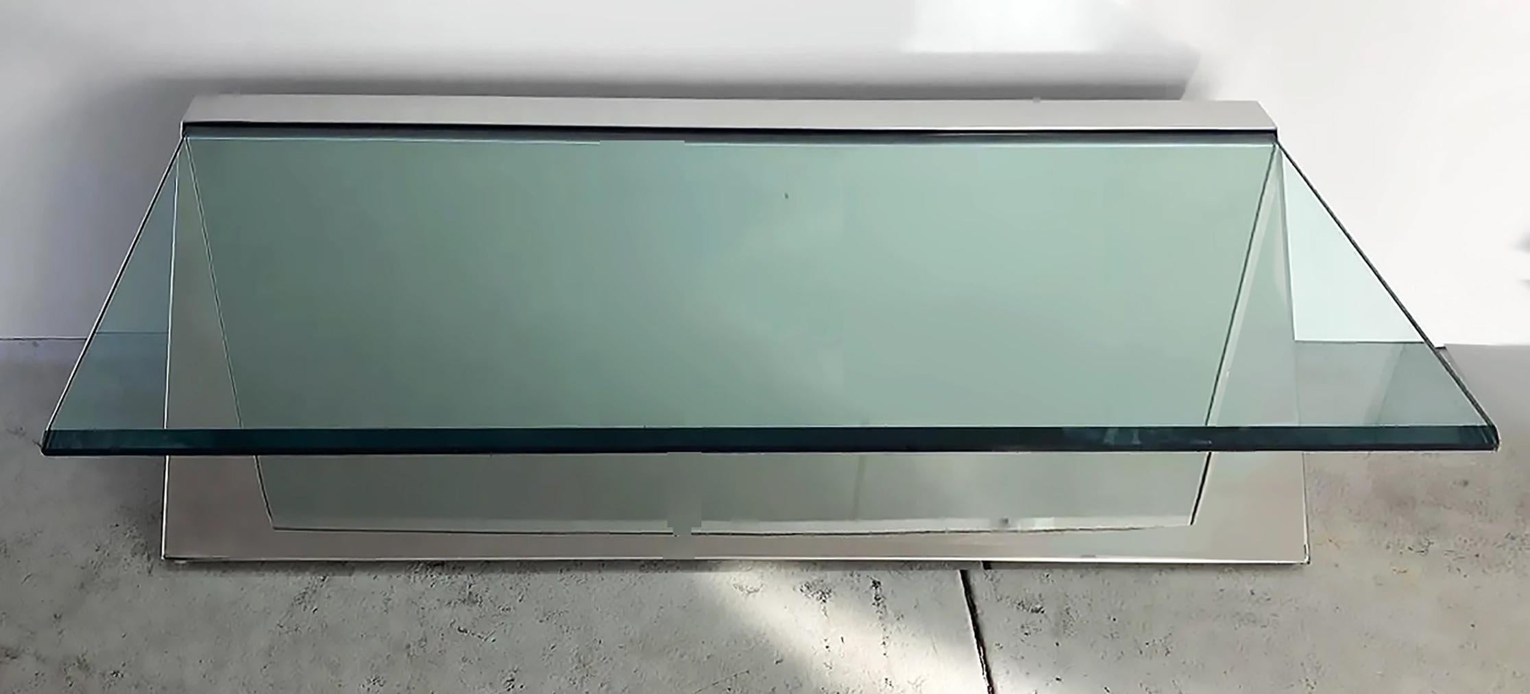 Fin du 20e siècle Table basse en porte-à-faux The Modernity Beam Brueton, chrome et verre
