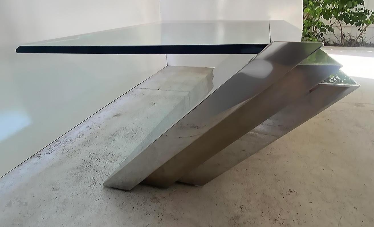 Post Modern Wade Beam Brueton Cantilevered Coffee Table, Chrome and Glass 2