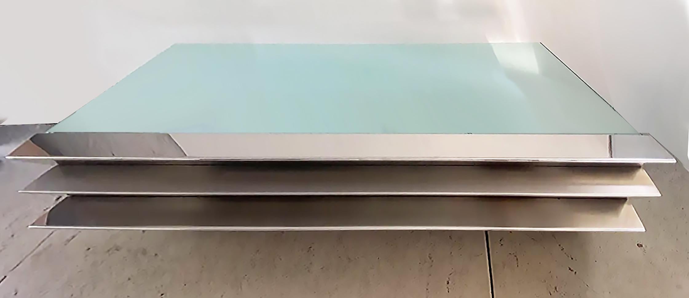 Post Modern Wade Beam Brueton Cantilevered Coffee Table, Chrome and Glass In Good Condition In Miami, FL
