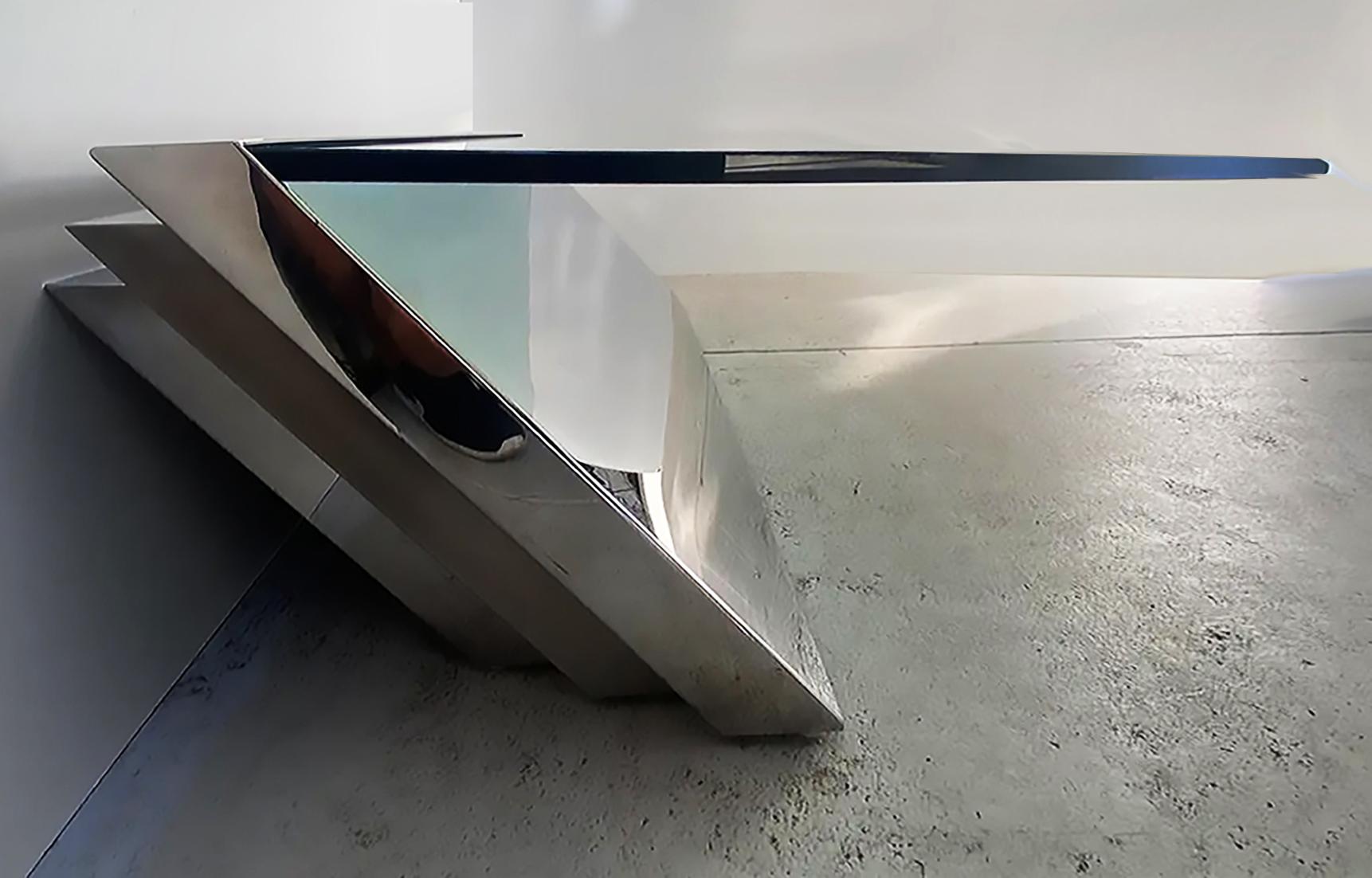 Table basse en porte-à-faux The Modernity Beam Brueton, chrome et verre 2