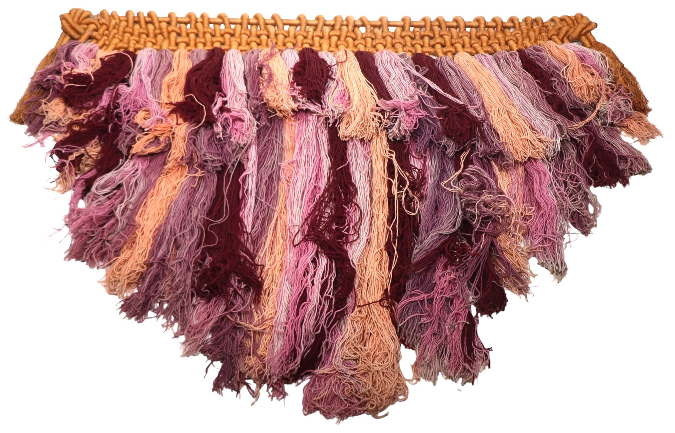 Post Modern  Wandbehang Macrame-Kunst aus rosa und brauner Wolle in Tonal Pink im Angebot 8