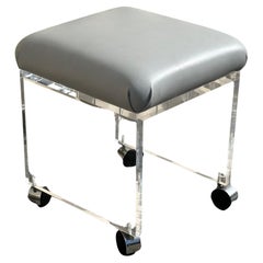 Post-Modern Waterfall Lucite Vanity Stool or Bench with Off White Leather Seat