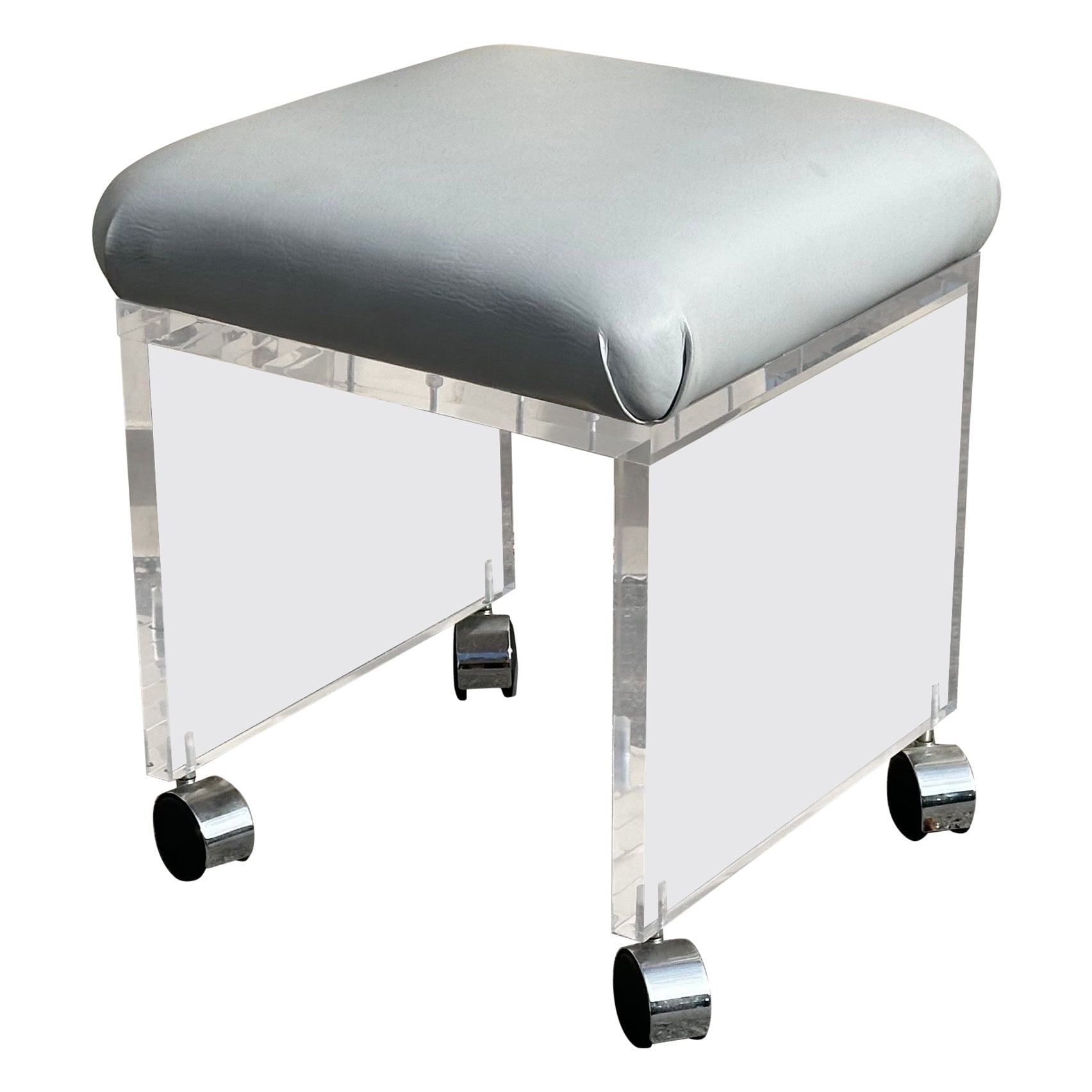 Post-Modern Waterfall Lucite Vanity Stool or Bench with Off White Leather Seat (Tabouret ou banc de toilette post-moderne en cascade avec assise en cuir blanc cassé)