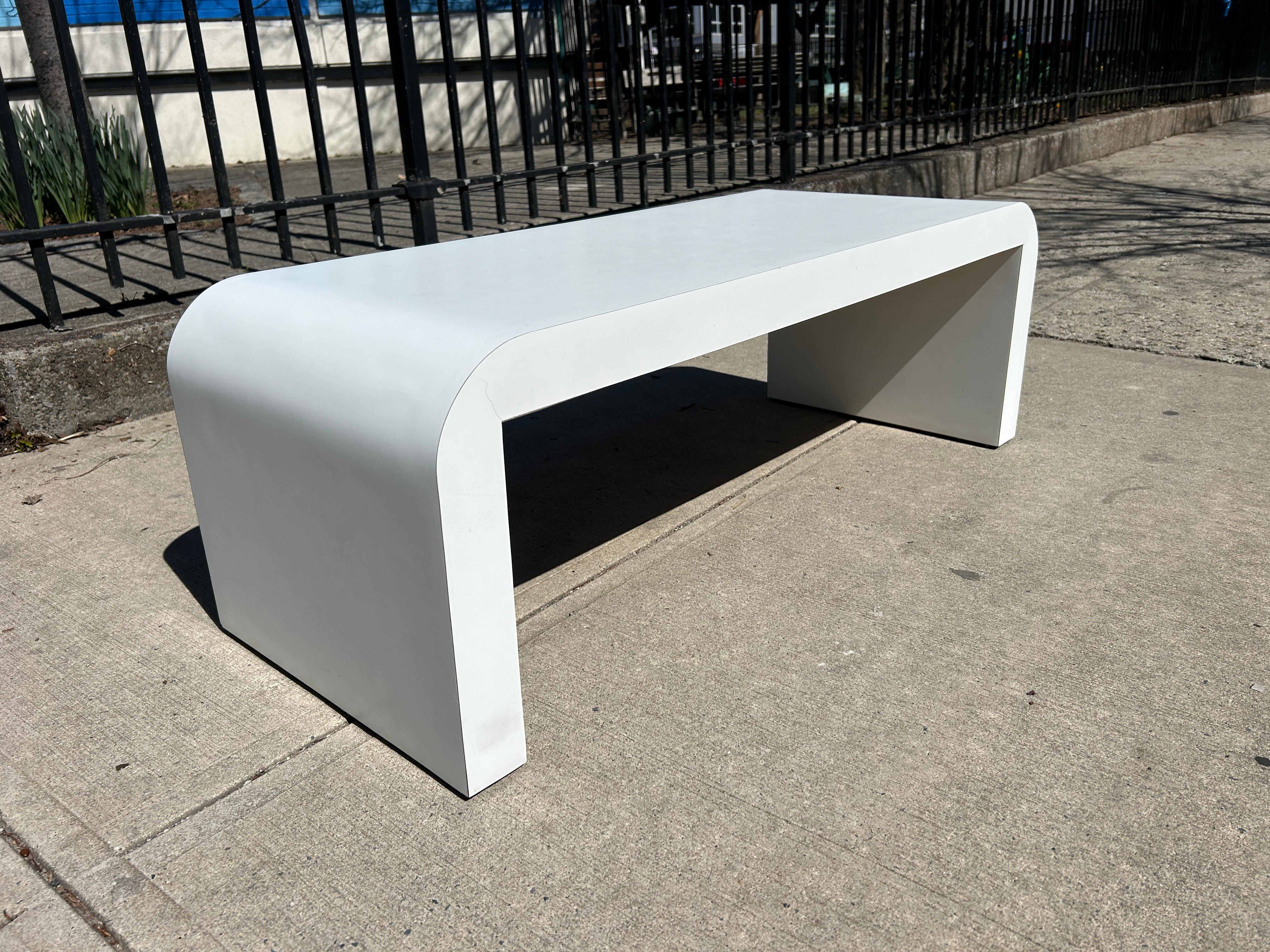 American Post modern waterfall white Laminate bench or coffee table  For Sale