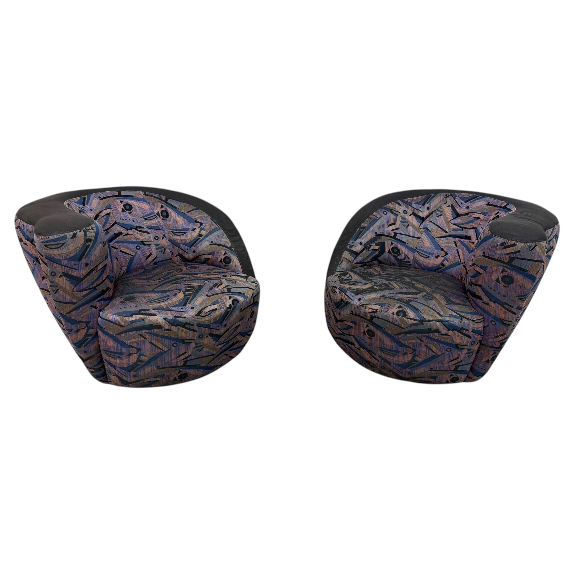 Post Modern Weiman Style Swivel Lounge Chairs - Set of 2