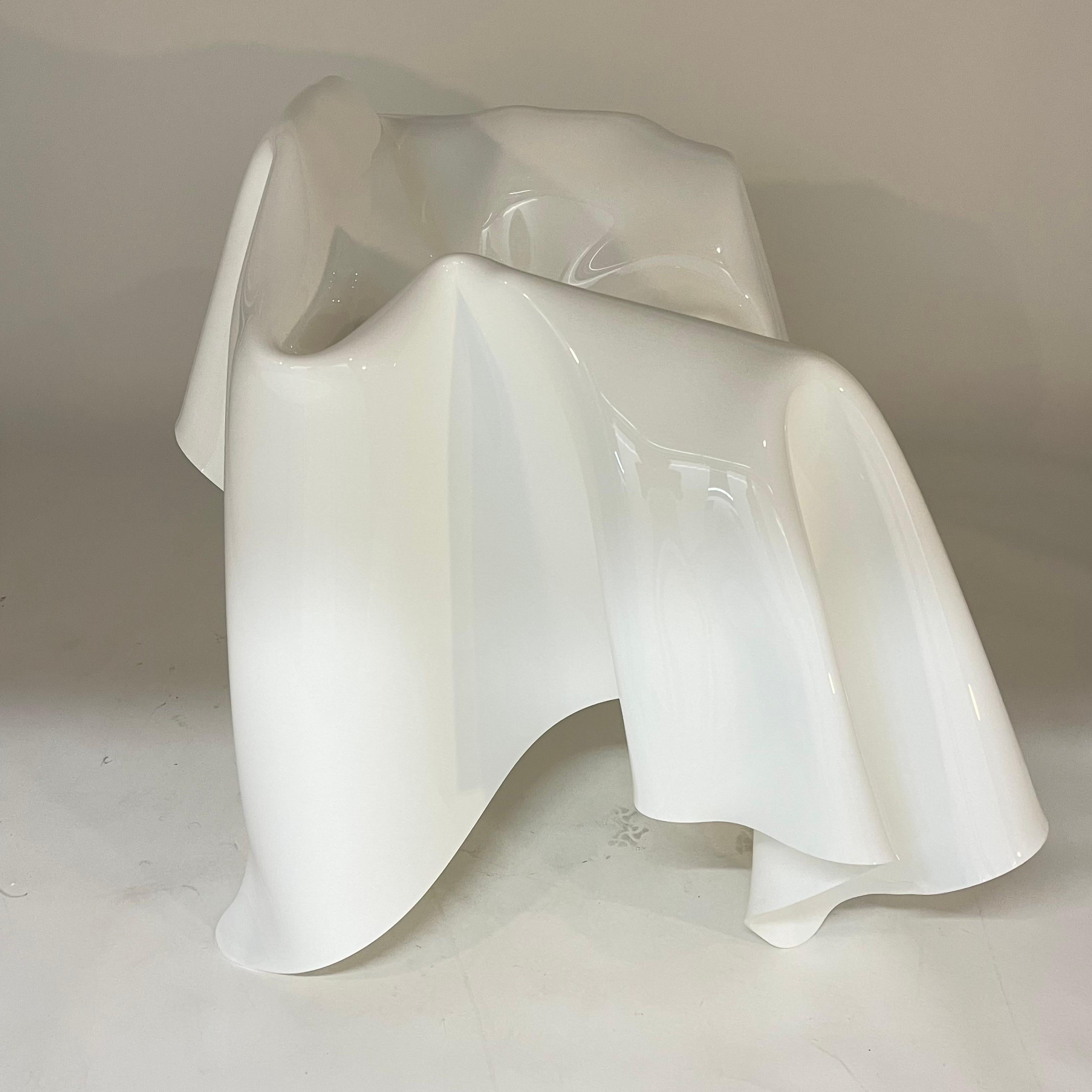 Post-Modern Post Modern White Acrylic Lucite Trompe L'oeil Handkerchief Ghost Chair, 1980s For Sale